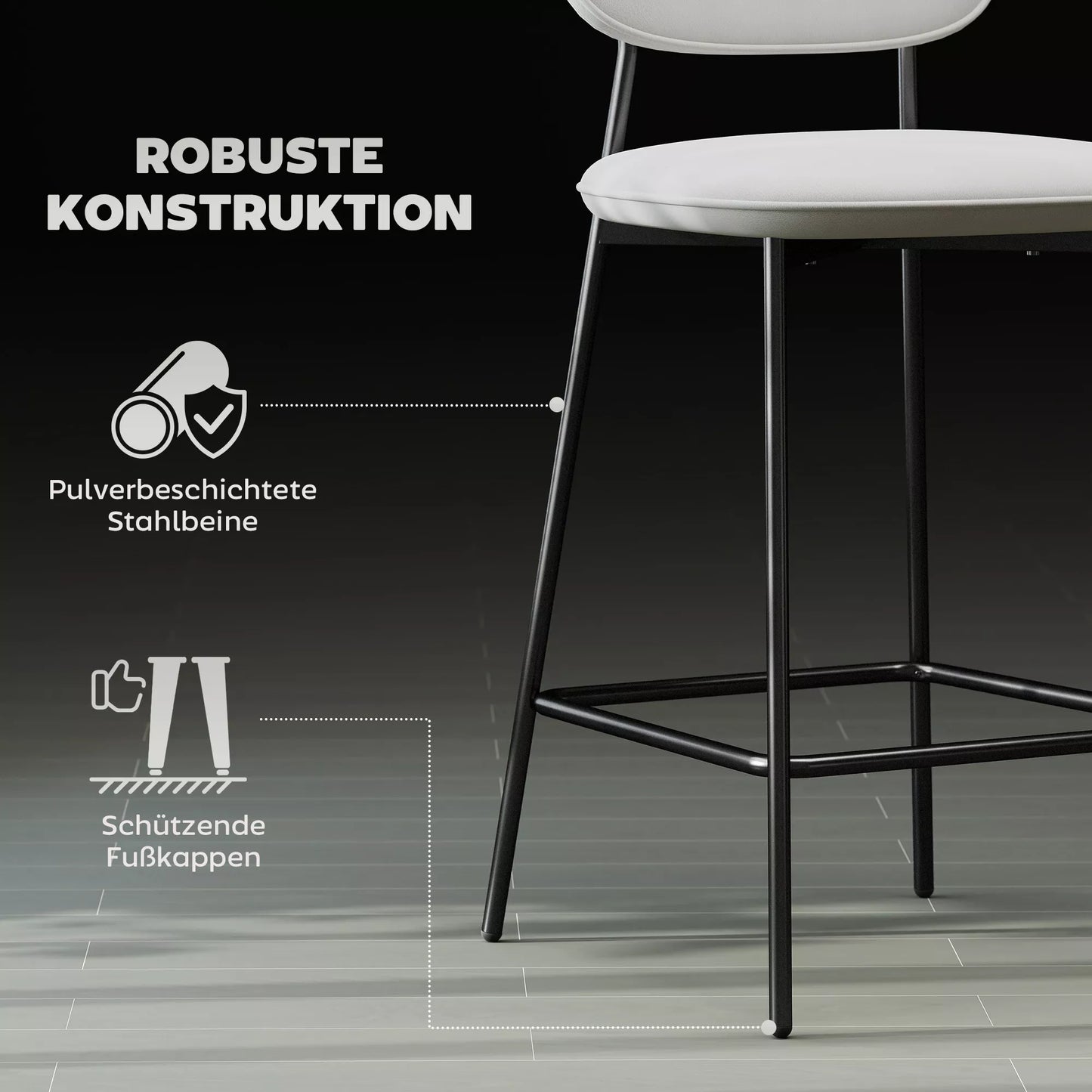 Baro kėdžių komplektas, 2 vnt. minkštų kėdžių su aksomo užvalkalu ir pakoju, plienas ir aksomas, 45x49x102 cm, šviesiai pilka