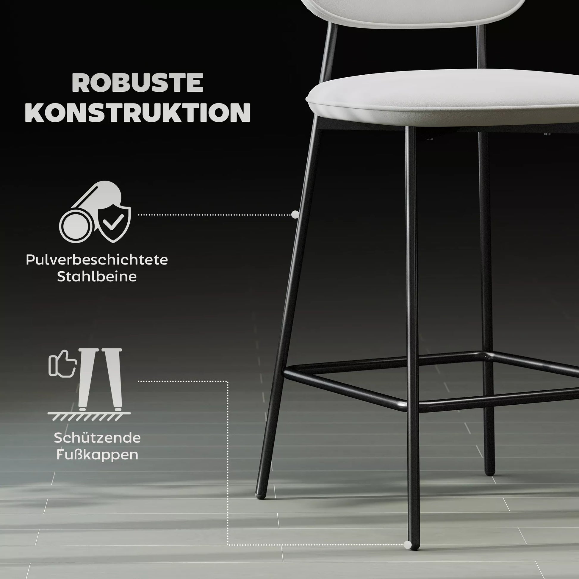 Baro kėdžių komplektas, 2 vnt. minkštų kėdžių su aksomo užvalkalu ir pakoju, plienas ir aksomas, 45x49x102 cm, šviesiai pilka