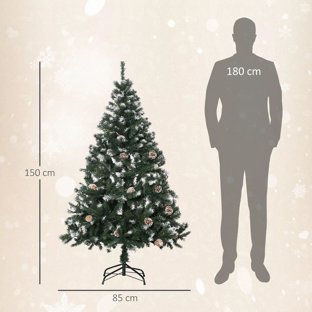 Dirbtinė eglutė, 150 cm, su kankorėžiais, žalia ir balta