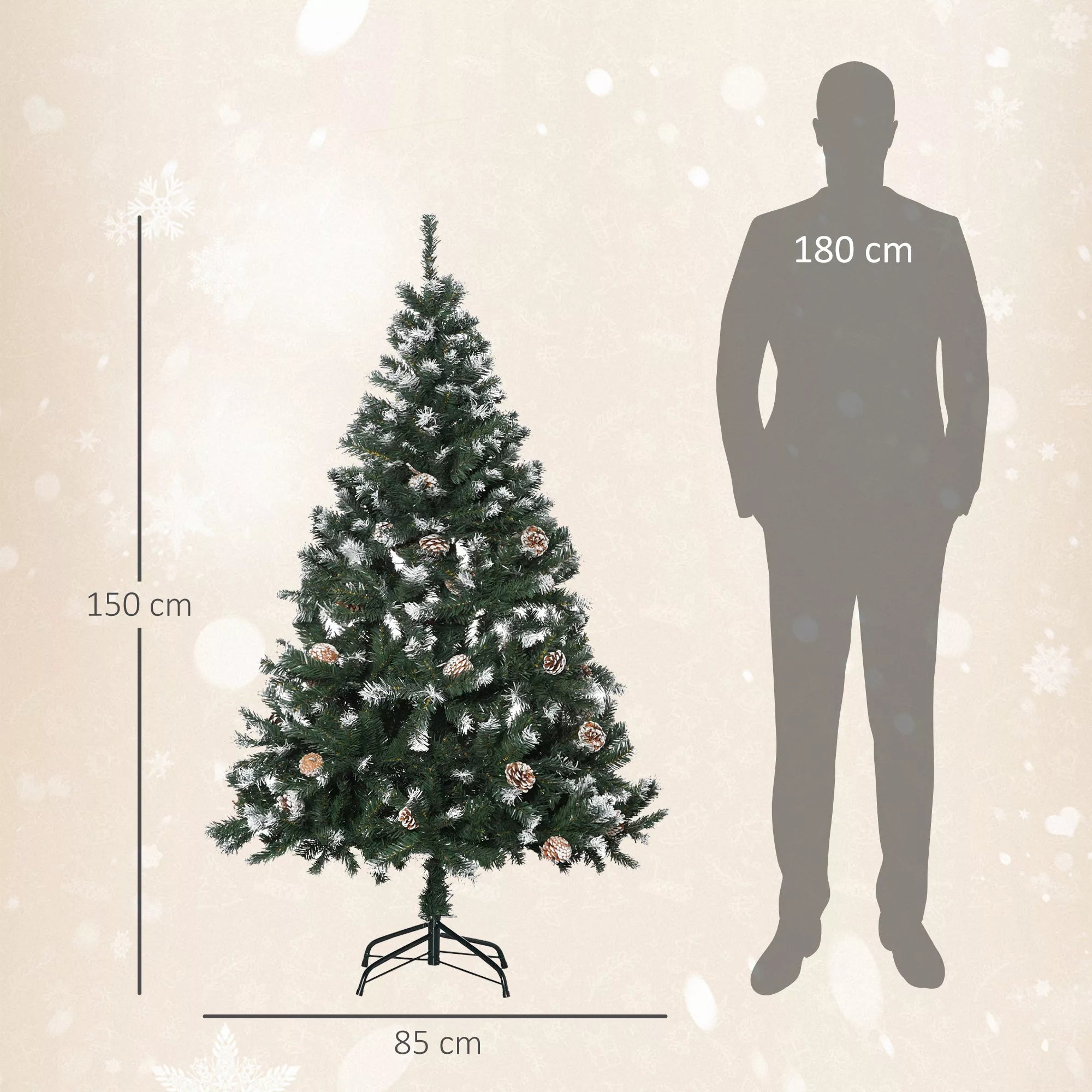 Dirbtinė eglutė, 150 cm, su kankorėžiais, žalia ir balta