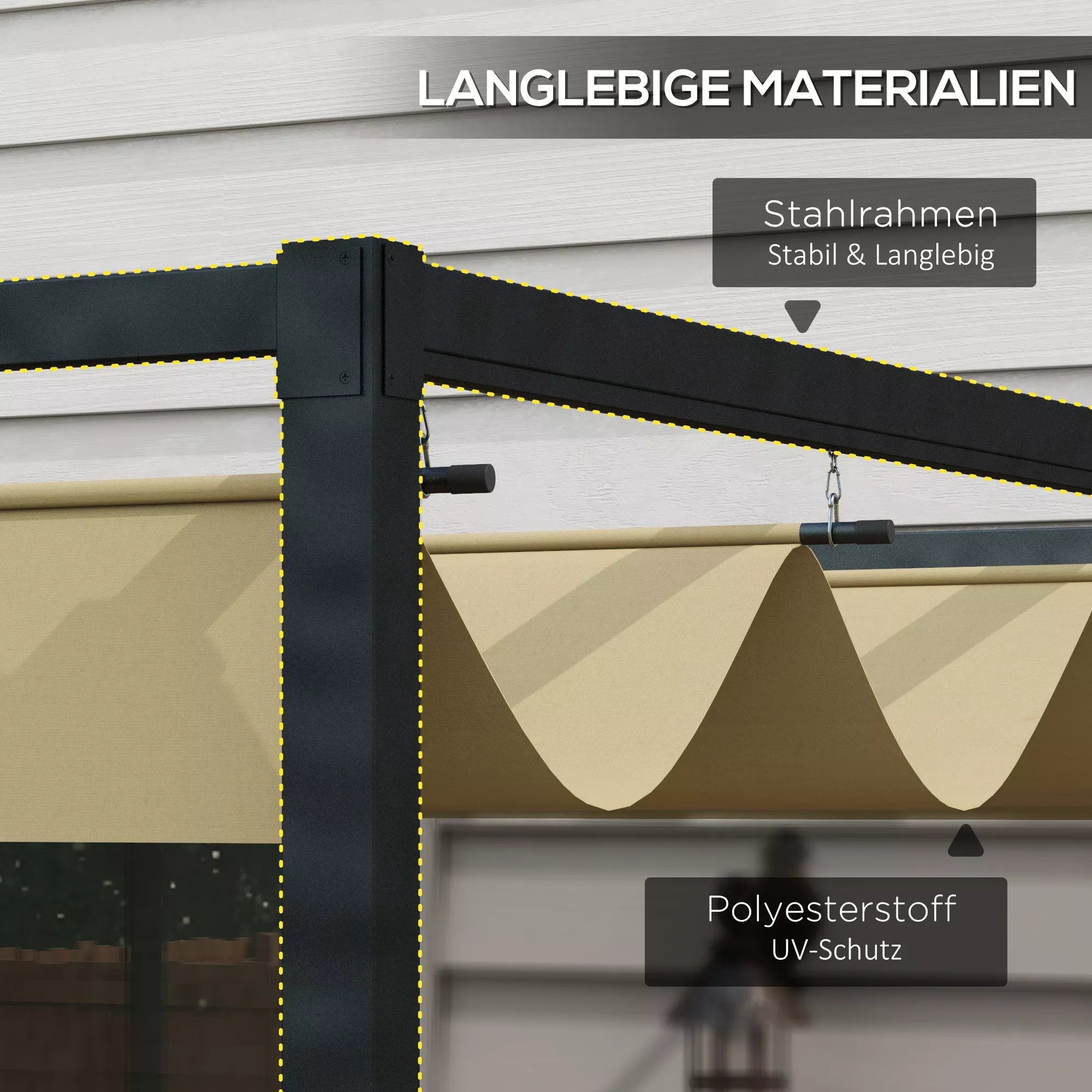 Pergola, tvirta saulės apsauga sodui, balkonui, terasai, pagaminta iš metalo ir plastiko, atspari UV spinduliams ir vandeniui, chaki spalvos
