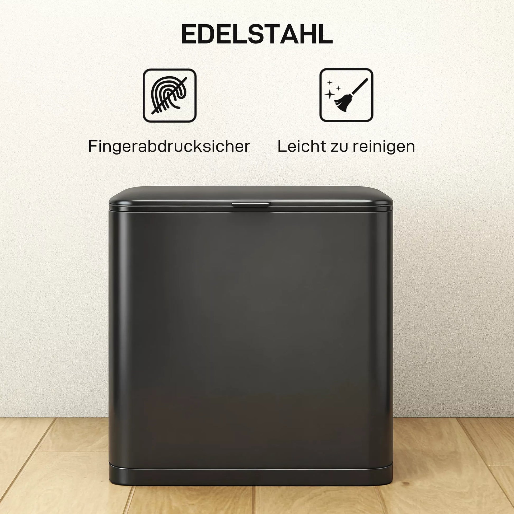 8 l šiukšliadėžė, stovinti arba kabinama, nerūdijantis plienas, juoda