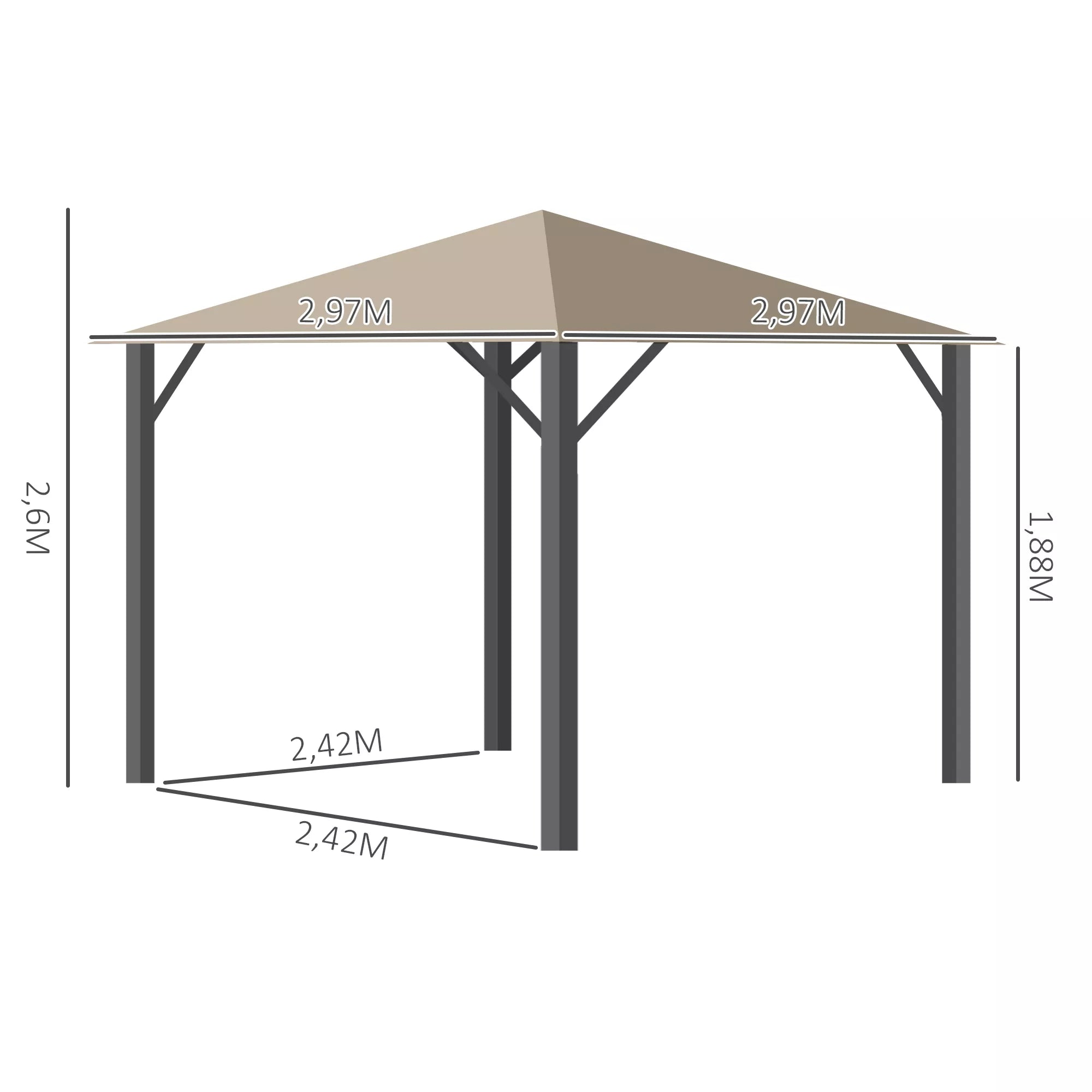 Sodo paviljonas 3 x 3 m Sodo palapinė Stogas su ventiliacijos angomis Šventinė palapinė su 4 šoniniais skydais atspari oro sąlygoms Aliuminio poliesteris khaki