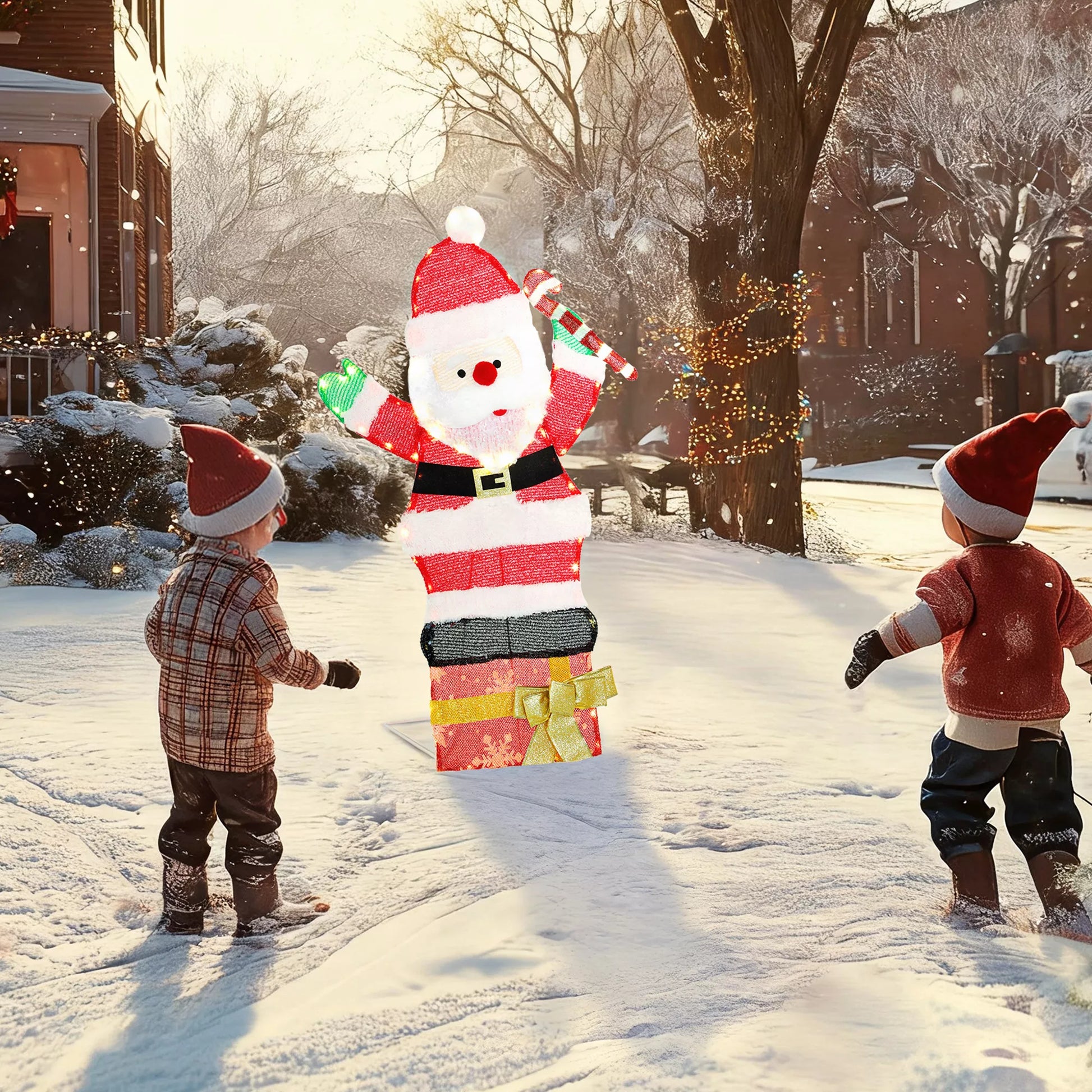 97 LED kalėdinė puošmena, Kalėdų Senelis šiltai balta spalva, plieninis rėmas, daugiaspalvis