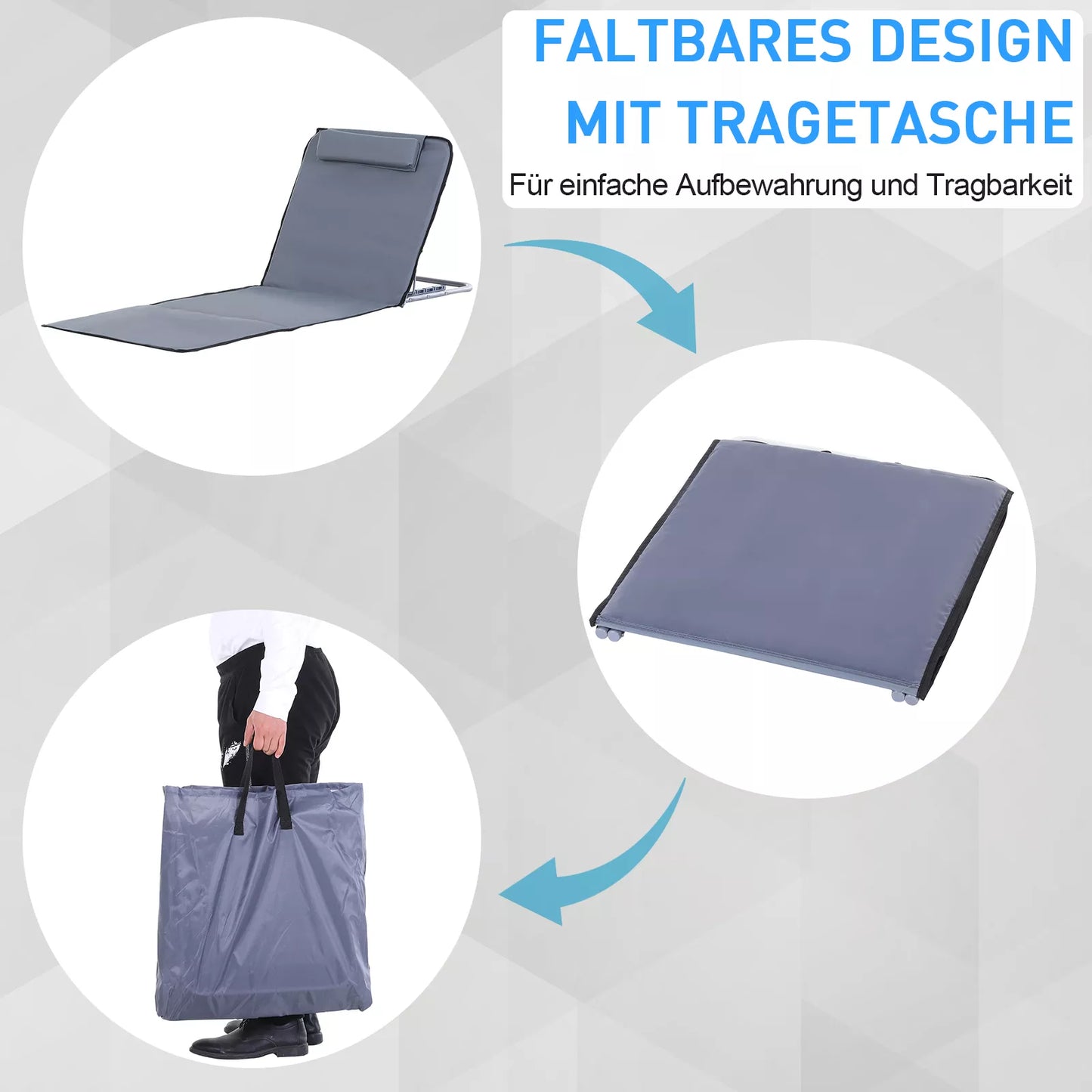 Sulankstomas gultas Sodo gultas su pagalve Gultas su 5 pakopų reguliuojamu atlošu Paplūdimio gultas su nešimo maišeliu Sodo kėdė sodui Atostogoms Lauke Paplūdimyje Baseine, Pilka