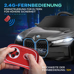 Elektromobilis su informacine grafika apie nuotolinio valdymo pultą