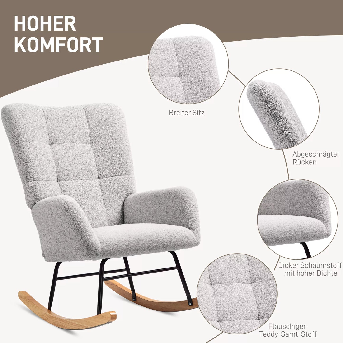 Supama kėdė, jaukus apmušalas, storas paminkštinimas, neslystanti, šviesiai pilka