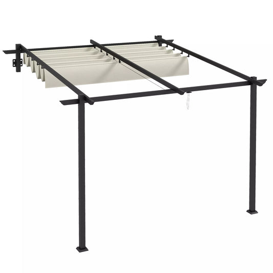 Sodo pavėsinė 3 x 3 m, įtraukiamas stogas, tvirtinimas prie sienos, metalinis rėmas, kreminės baltos spalvos