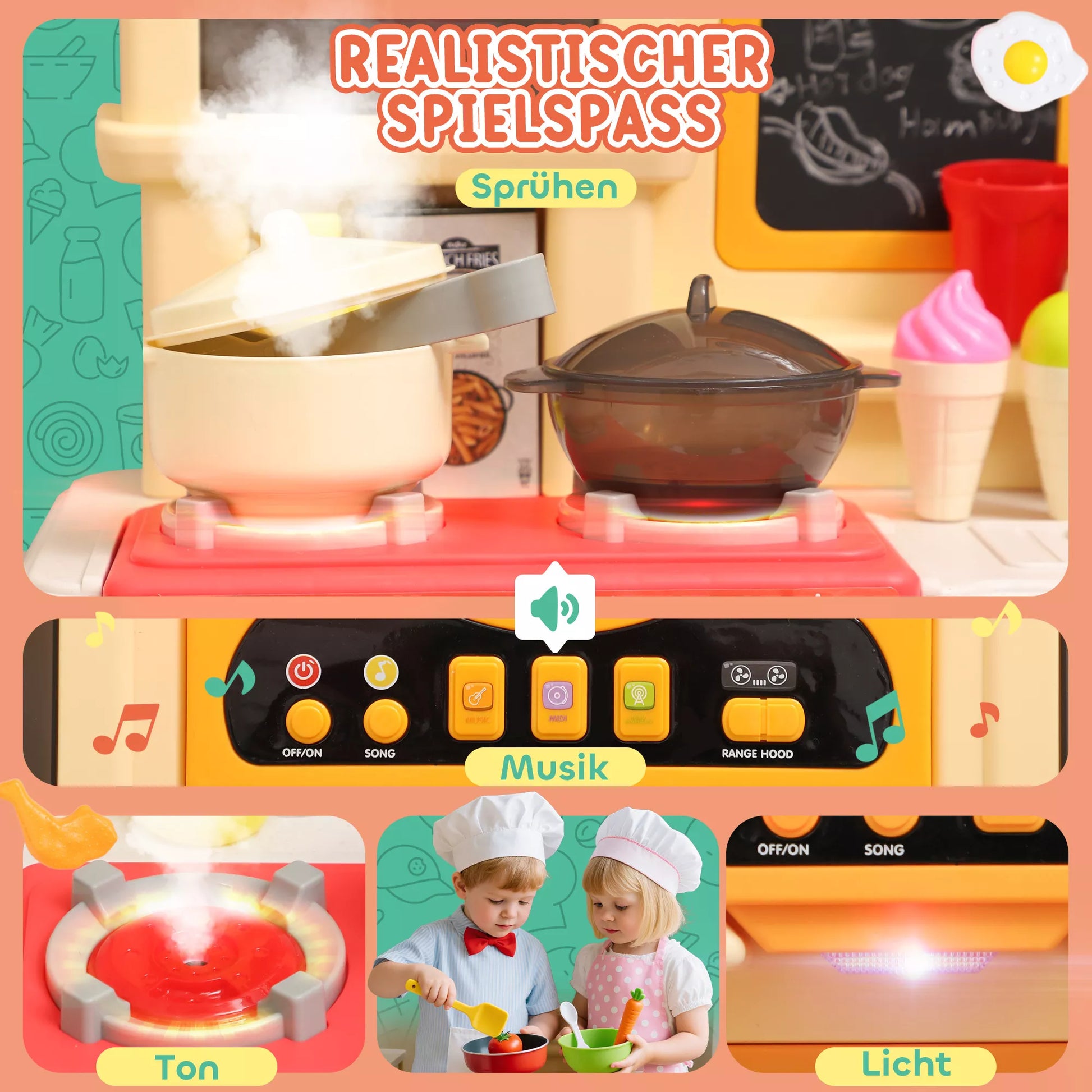 Žaislinė virtuvėlė su tekančiu vandeniu, 85 priedai, elektrinis maišytuvas, šviesos, garsai, vaikams nuo 3-6 metų, plastikas, žalia