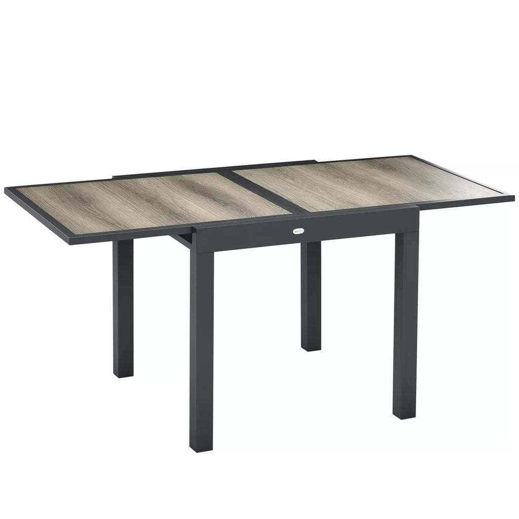 Sodo stalas, išskleidžiamas, lengvai prižiūrimas, aliuminio rėmas, medžio imitacija, 160 x 80 x 75 cm
