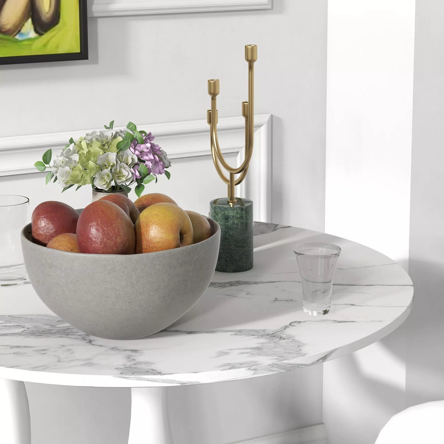 Apvalus valgomojo stalas, milteliniu būdu dengtas plienas, MDF su melaminu, neslystančios kojelės, 70 x 74 cm, baltas