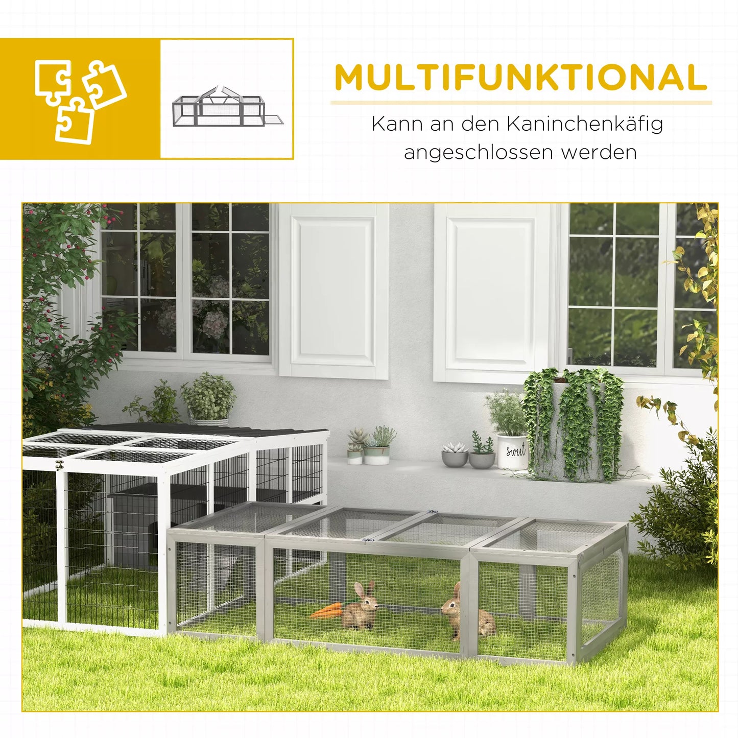 Lauko voljeras smulkiems gyvūnams, atlenkiamas stogas, eglės mediena, pilkas