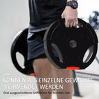 4 vnt. svorių plokščių rinkinys treniruotėms, sporto salėms, namų treniruotėms, jėgos treniruotėms, 2 x 7,5 kg ir 2 x 5 kg, juodos spalvos