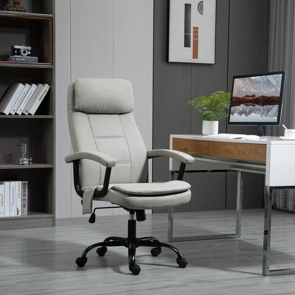 Biuro kėdė Masažinė aukščio reguliuojama vadovo kėdė Žaidimų kėdė su masažo funkcija, ergonomiška sukiojama kėdė Masažinė kėdė Juosmens masažas Lino tekstūra Smėlio spalva 63 x 70 x 112-121 cm
