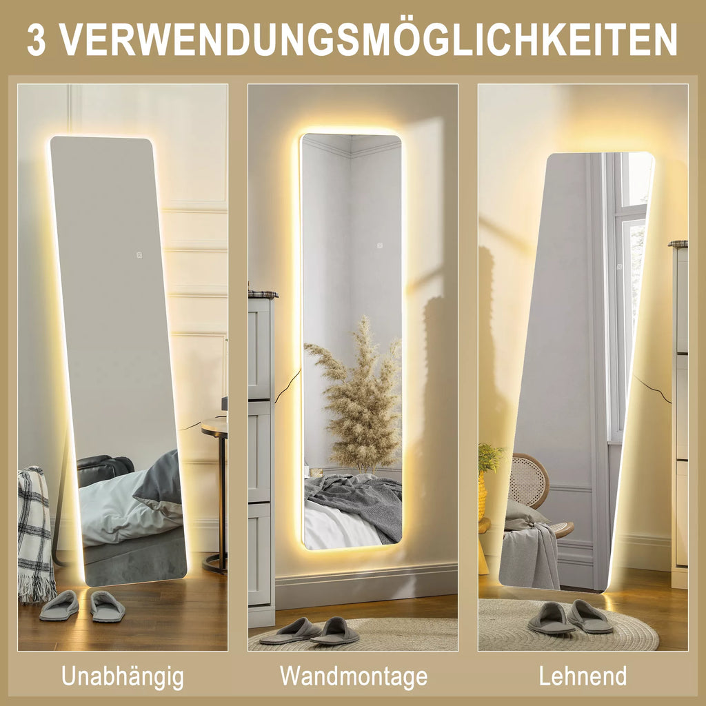 LED viso kūno veidrodis, jutiklinis valdymas, reguliuojamas apšvietimas, be rėmo, 40 x 150 cm