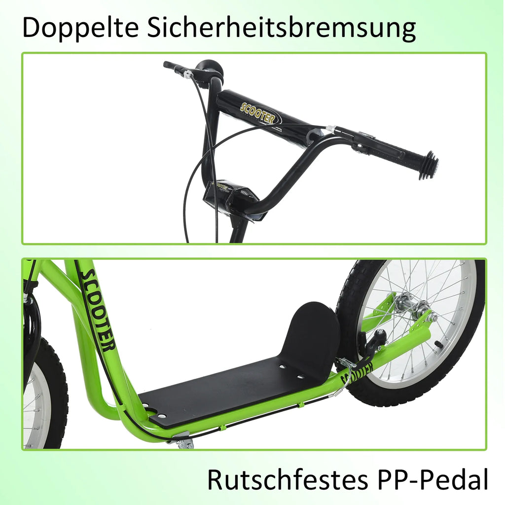 Vaikų paspirtukas Paspirtukas Miesto paspirtukas Kickscooter Paspirtukas Vaikų paspirtukas su pneumatinėmis padangomis ir rankiniu stabdžiu Paspirtukas Vaikams nuo 5 metų 16 colių Žalias 139 x 58 x 90-96 cm