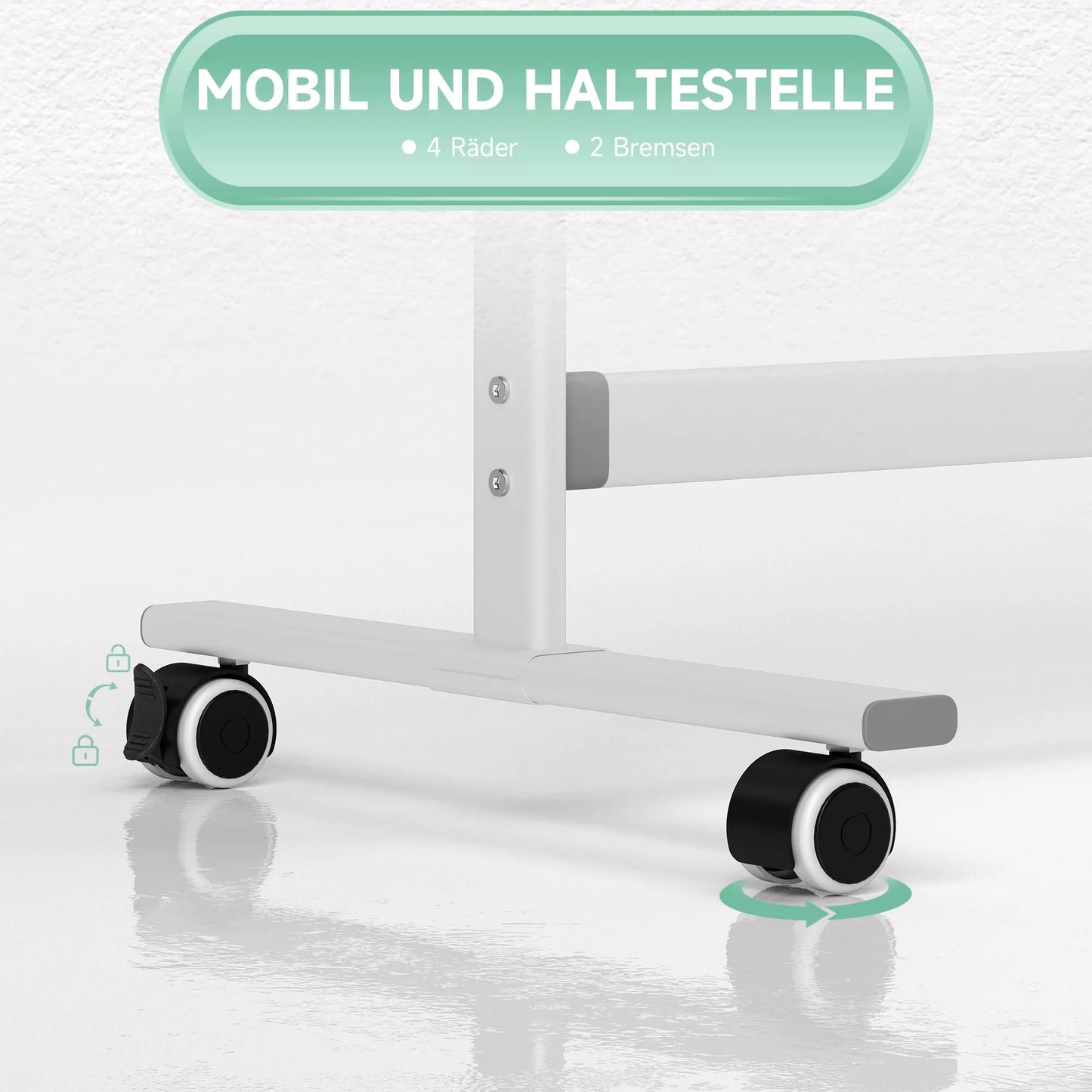 Baltas rašomasis lenta, 120 x 90 cm, magnetinis, pasukamas, mobilus, su žymekliu ir kempinėle, metalinis stovas, balta