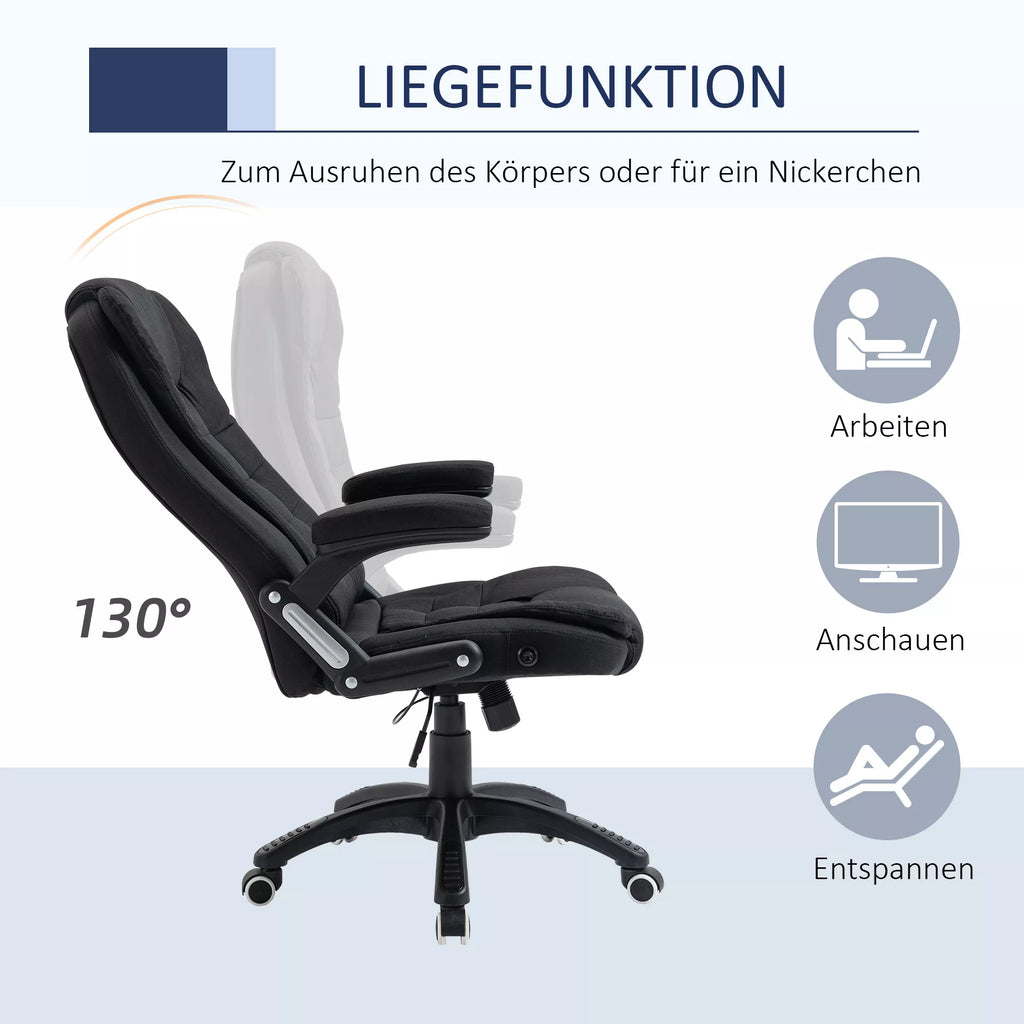 Biuro kėdė, kompiuterio kėdė, atlošiama poilsiui, aukščio reguliavimo rašomojo stalo kėdė, ergonomiška, 360°, putplastis, plastikas, lininis poliesteris, juoda, 65 x 72 x 100-120 cm