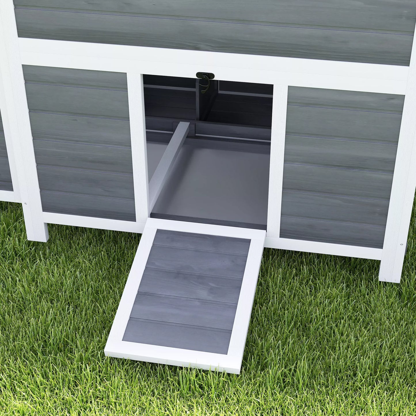 Vištidė su lizdų dėže 4-6 vištoms, atsparus vandeniui stogas, eglės mediena, plastikas, 100 x 86 x 100 cm, šviesiai pilkos