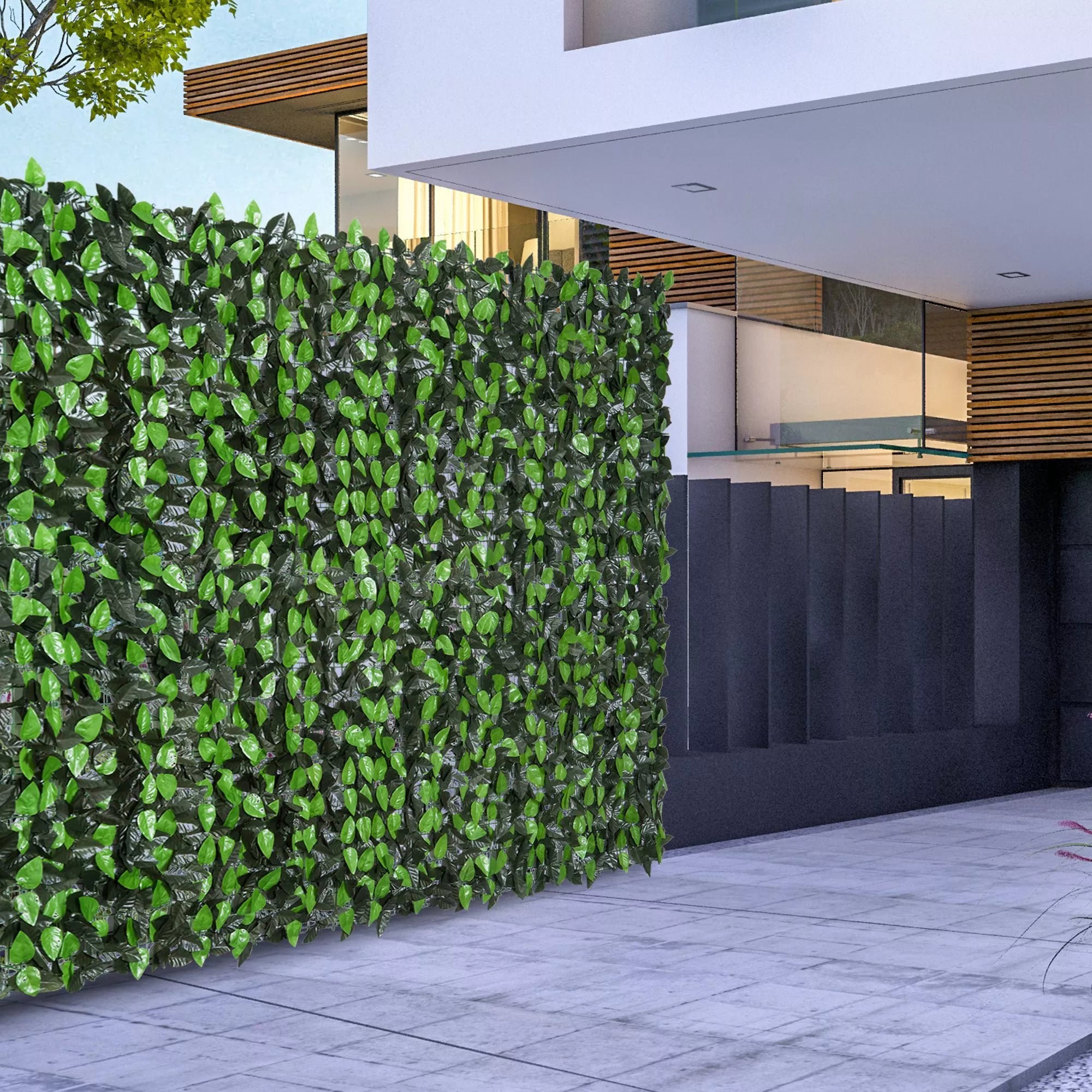 Dirbtinė gyvatvorė Dirbtinis augalas Vynmedis, Lauko dekoracija,  realistiškas išvaizda, 300 cm× 100 cm, Tamsiai žalia