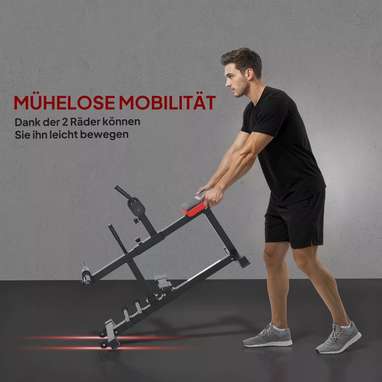 Kelnių treniruočių suolas, blauzdų kilnoimo įrenginys, su ratukais, sporto įranga namų treniruotėms, plienas, juoda