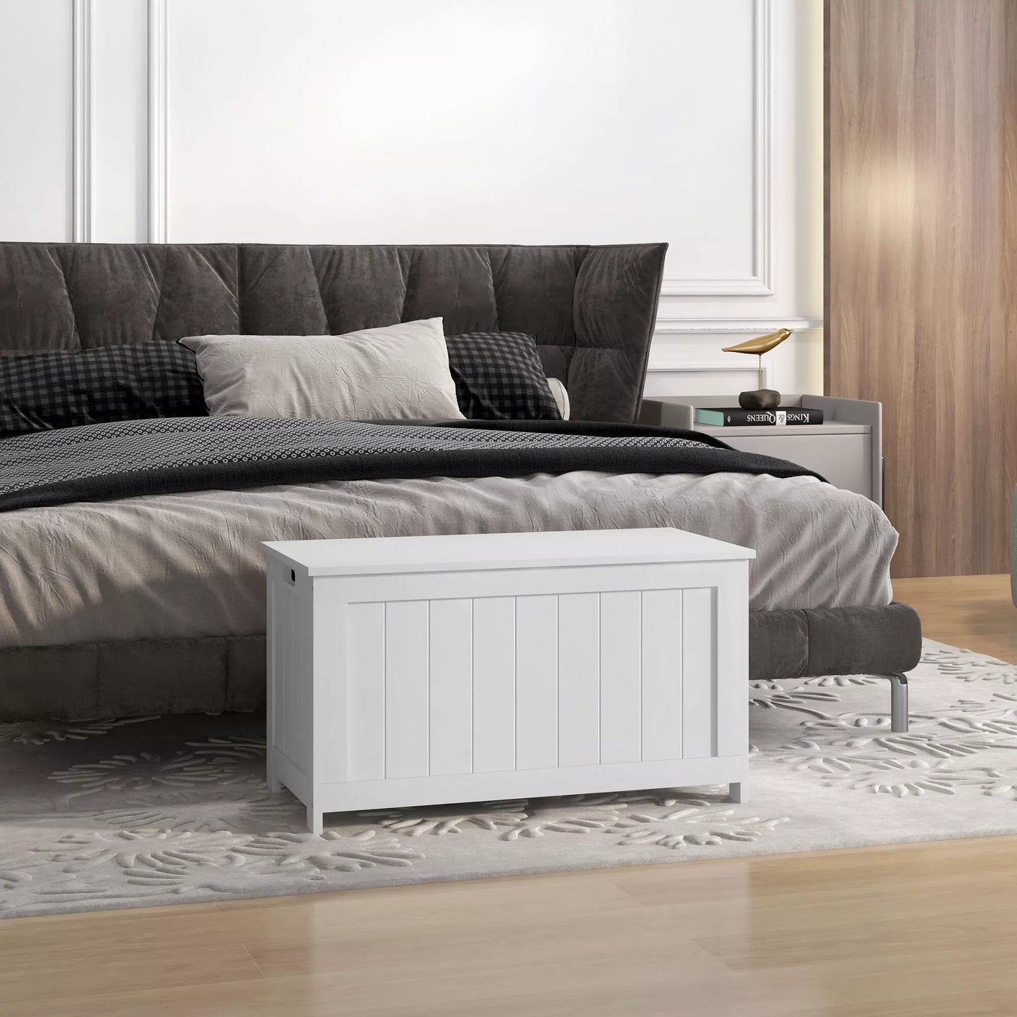 Laikymo dėžė, žaislų skrynia, MDF, 2 rankenos, 81 x 40 x 46 cm, balta