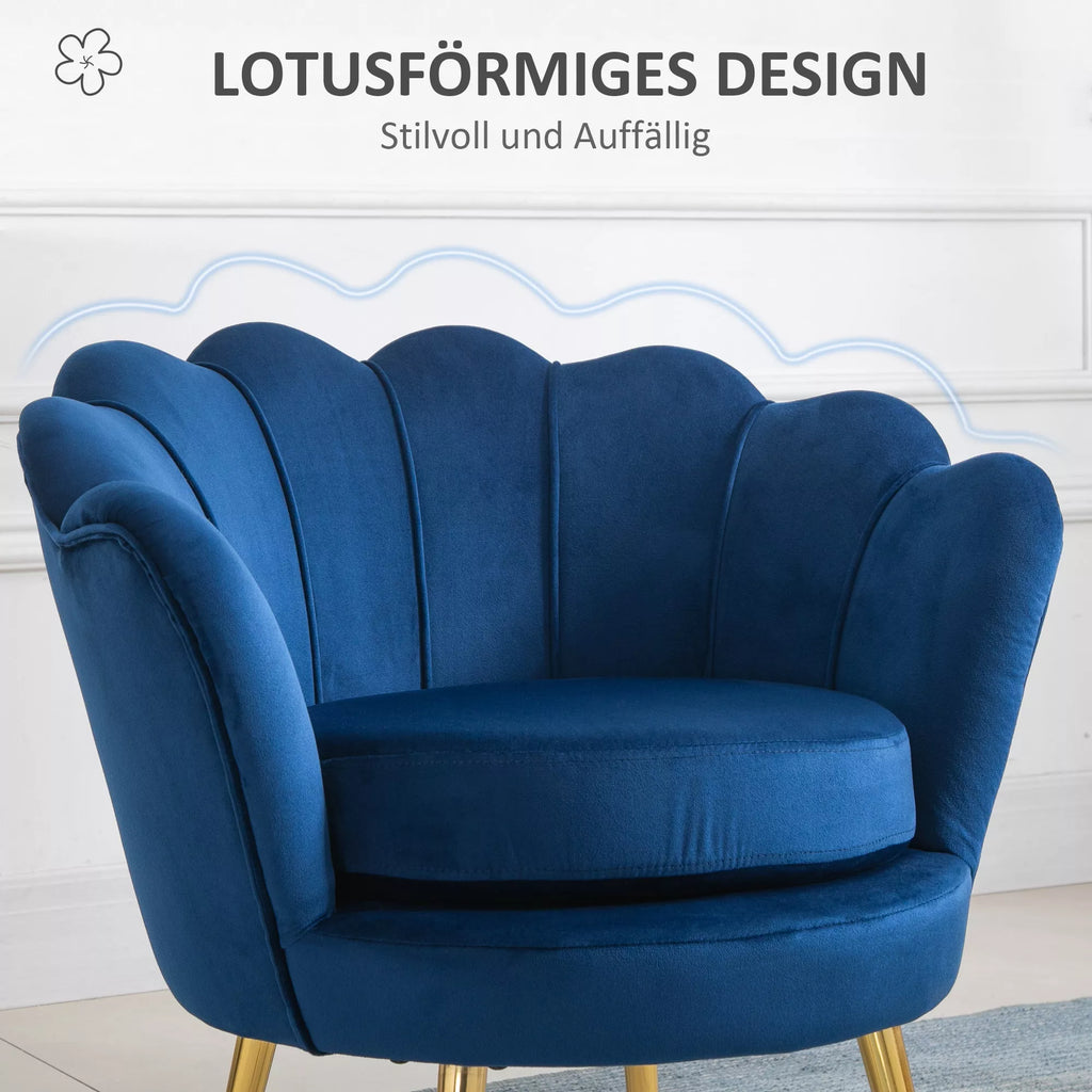 Mėlynas vintažinis lounge fotelis su aksomo išvaizda, metaliniu rėmu, 76 x 67 x 74 cm