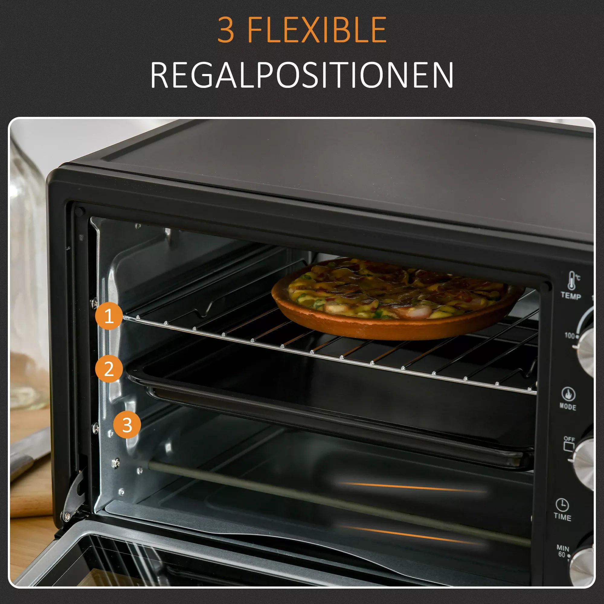 Mini orkaitė 21 l, reguliuojama temperatūra, juoda