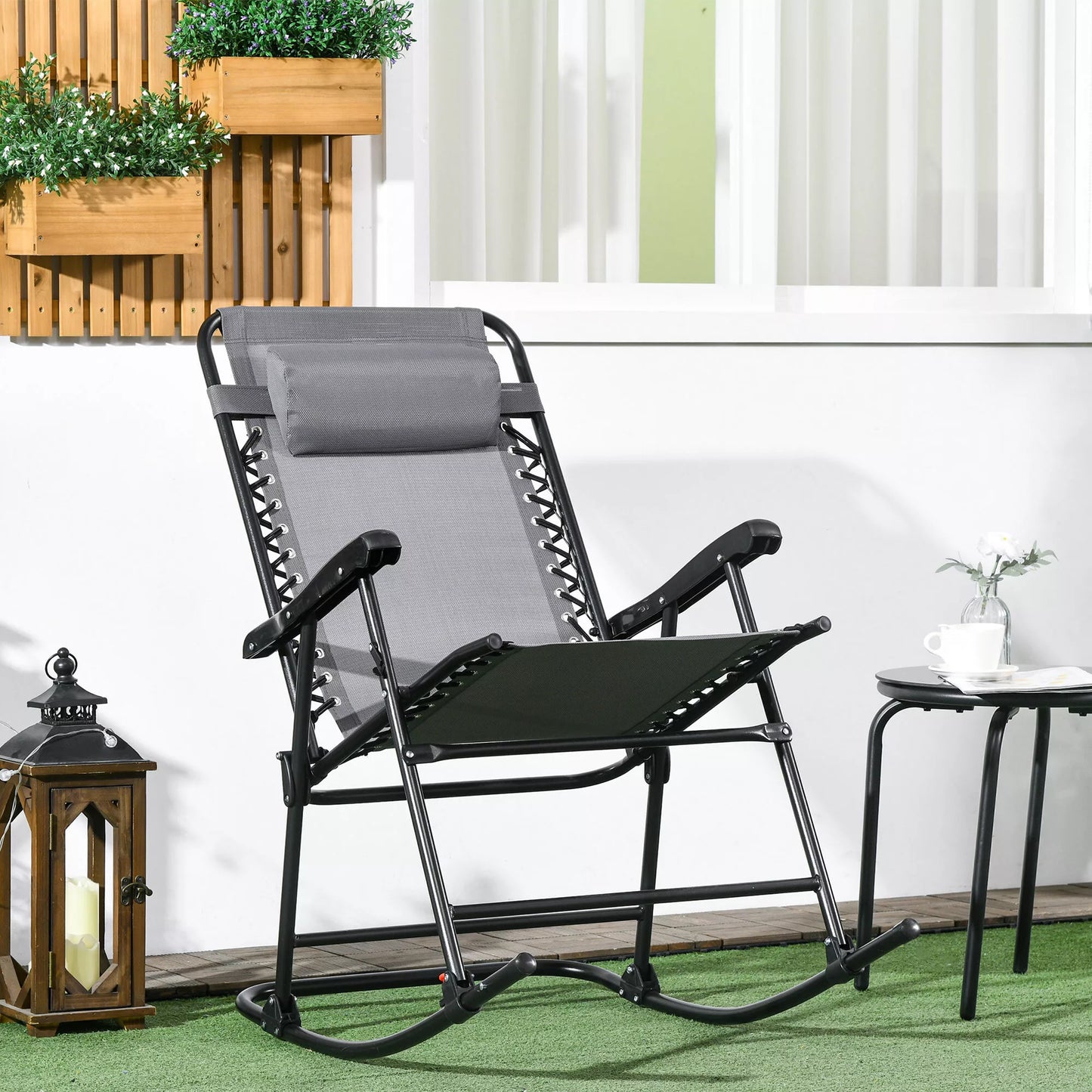 Lauko supynės, atsparios atmosferos poveikiui, sulankstomos, su pagalvėle, iki 120 kg, šviesiai pilkos spalvos