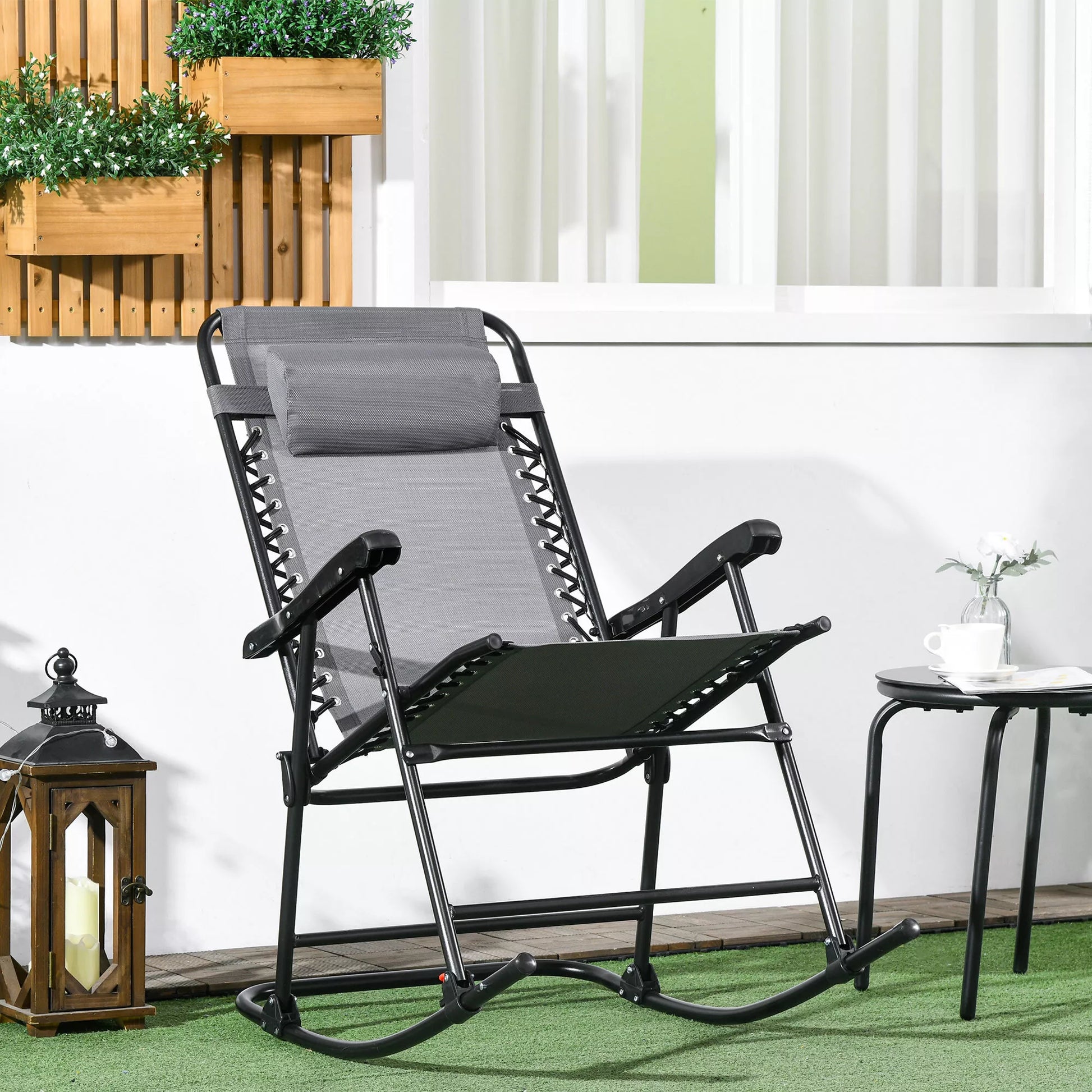 Lauko supynės, atsparios atmosferos poveikiui, sulankstomos, su pagalvėle, iki 120 kg, šviesiai pilkos spalvos