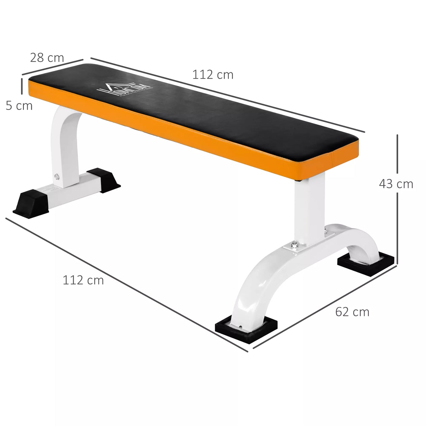 Hantelių suolas, plokščias suolas, fitneso suolas, daugiafunkcinis treniruočių suolas namų jėgos treniruotėms, plienas, juodas, 112x 62 x 43 cm