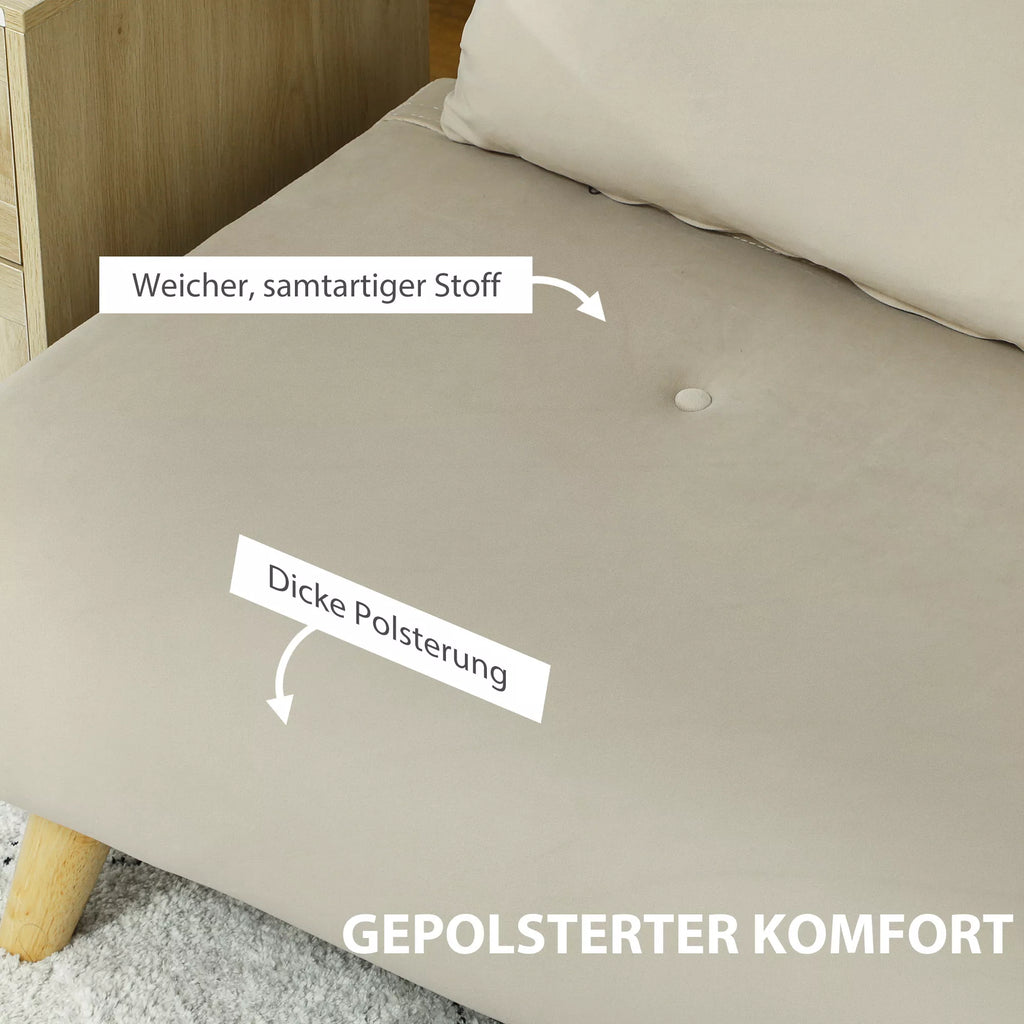 Miegamasis sofa Relaxsofa Sofa Couch, su 2 pagalvėmis, aksomo išvaizda, 130 x 78 x 79 cm, smėlio spalvos