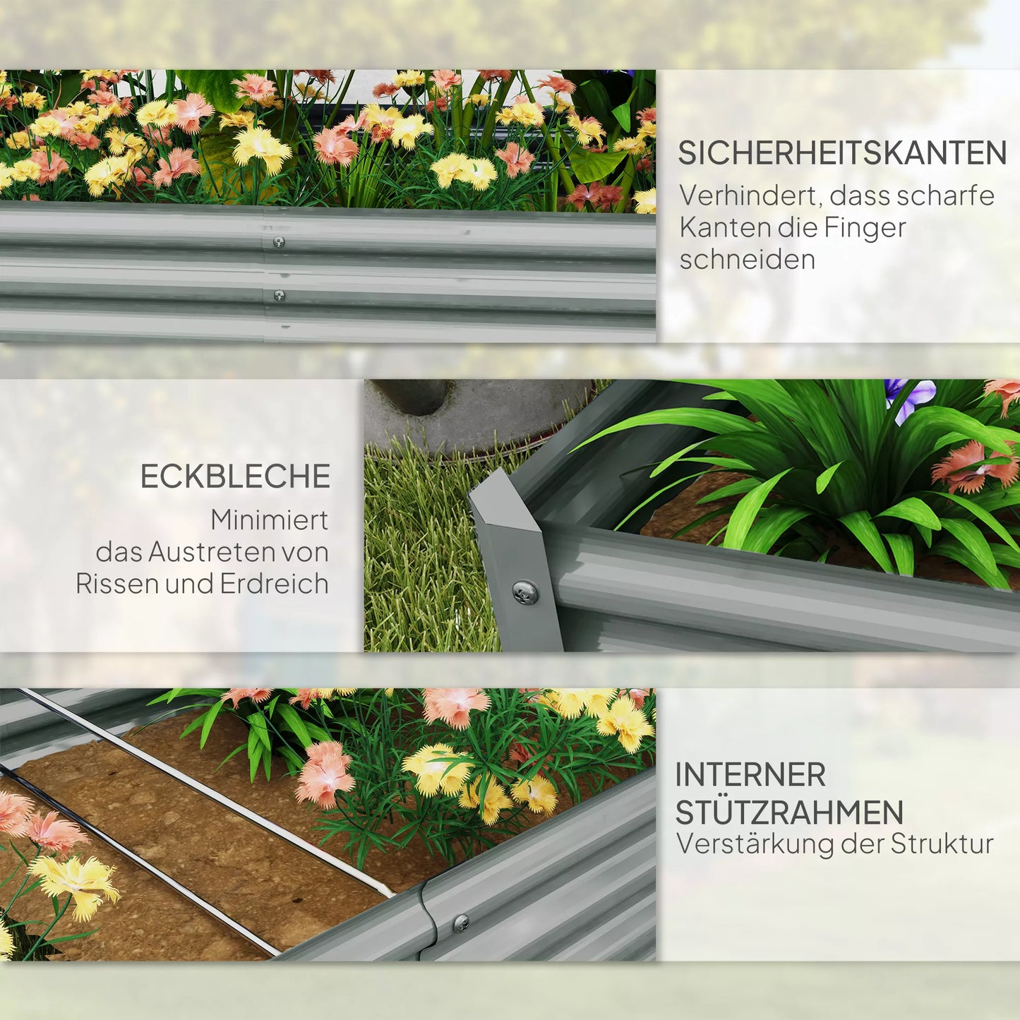 Plieninis pakeltas lysvas, atsparus oro sąlygoms, augalų lysvas su apsaugine nuo įpjovimų briauna, mini šiltnamis