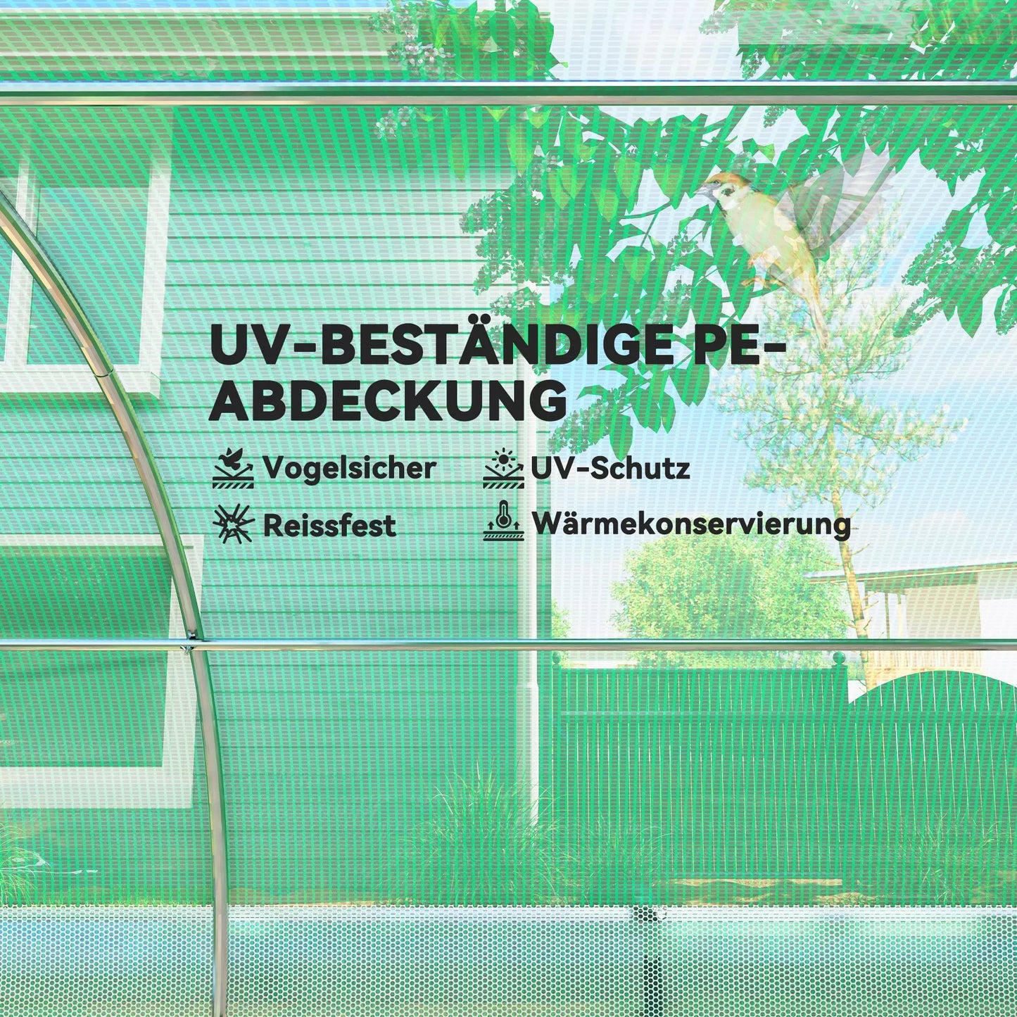 4 x 3 x 2 m polietileno tunelis-šiltnamis su apsauga nuo saulės, ritiniais šoniniais sienomis, plastiko danga, plieniniu rėmu, žalios spalvos