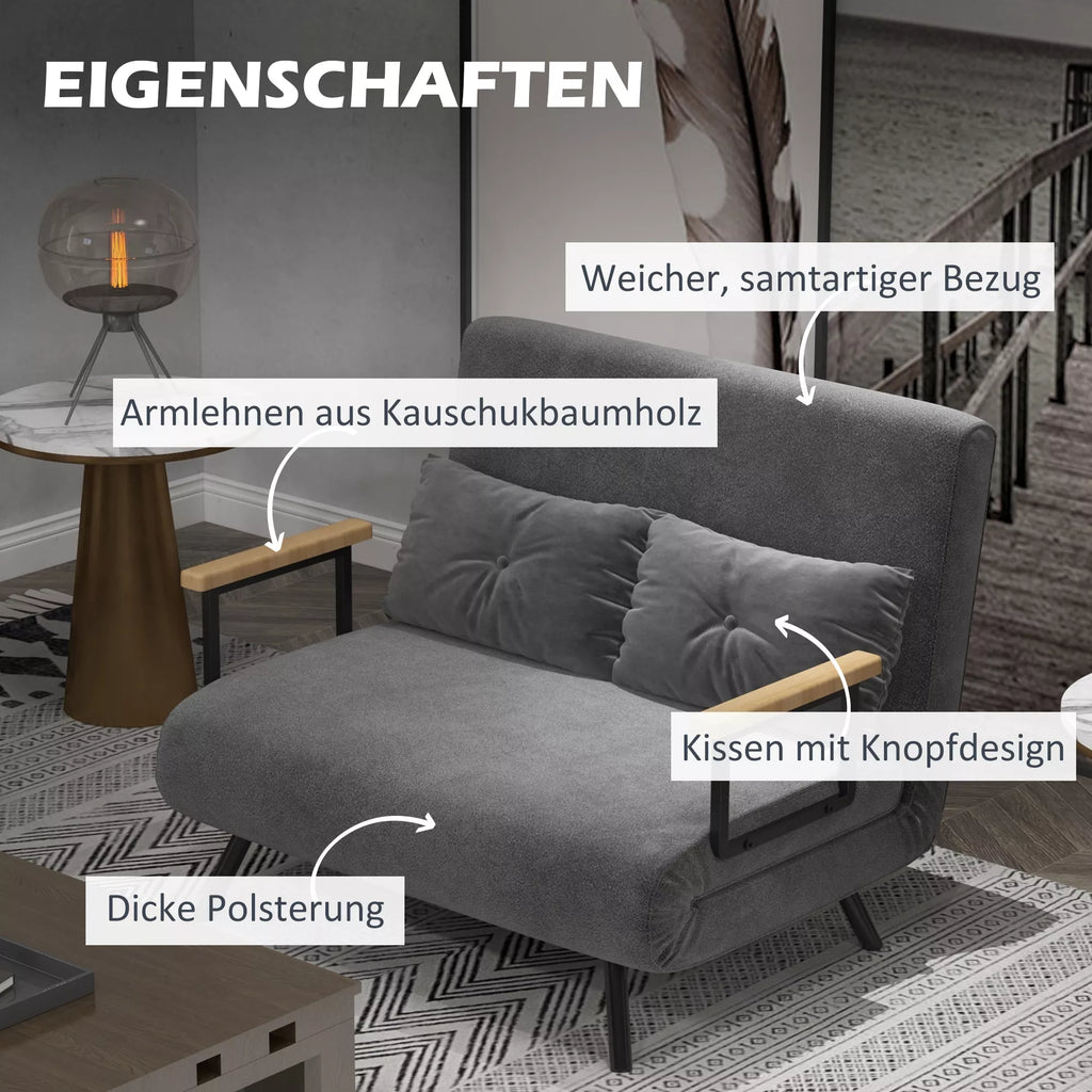 Miegamasis sofos 2-vietė sofa Velvet sofa, miegamoji funkcija, įskaitant 2 pagalvės, velvetinis išvaizda, natūralus + tamsiai pilkas + juodas