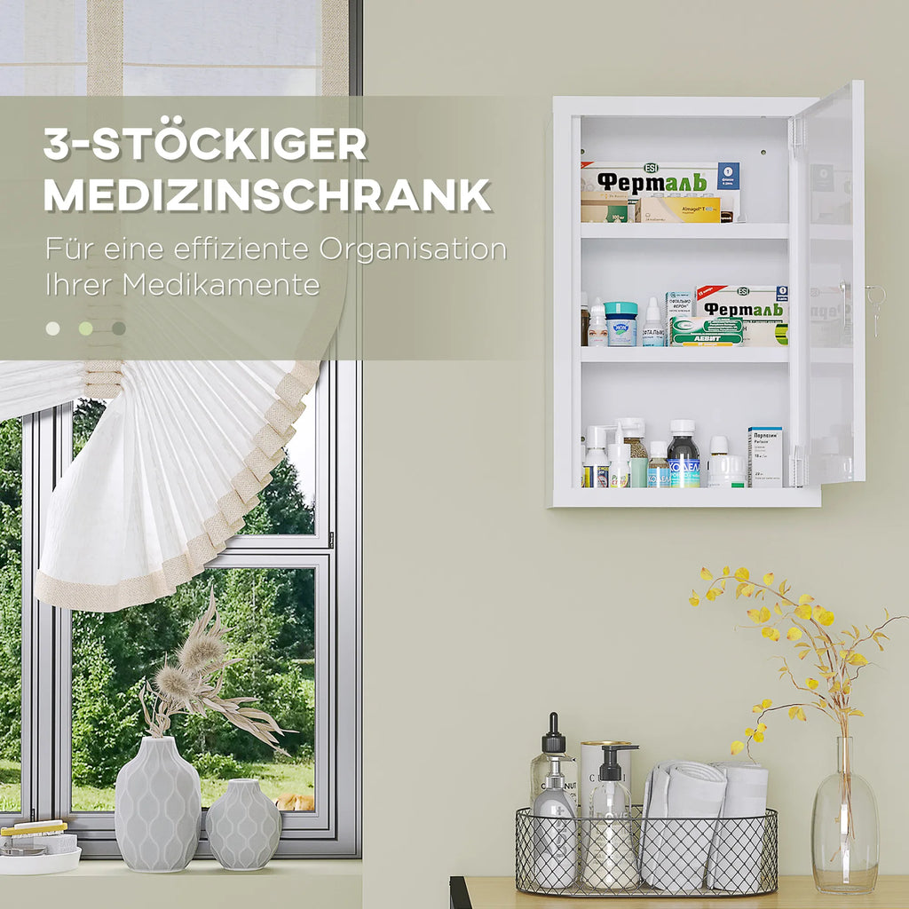 Medicinos spintelė, 3 skyriai, užrakinamos durys, tvirtas plieninis korpusas, balta, 30 x 14 x 46 cm