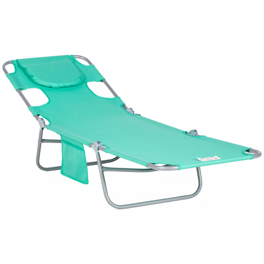 Sodo gultas, gultas su paminkštintu veido atidarymu, masažinis gultas lauke, šoninė kišenė, audinys, metalas, žalias