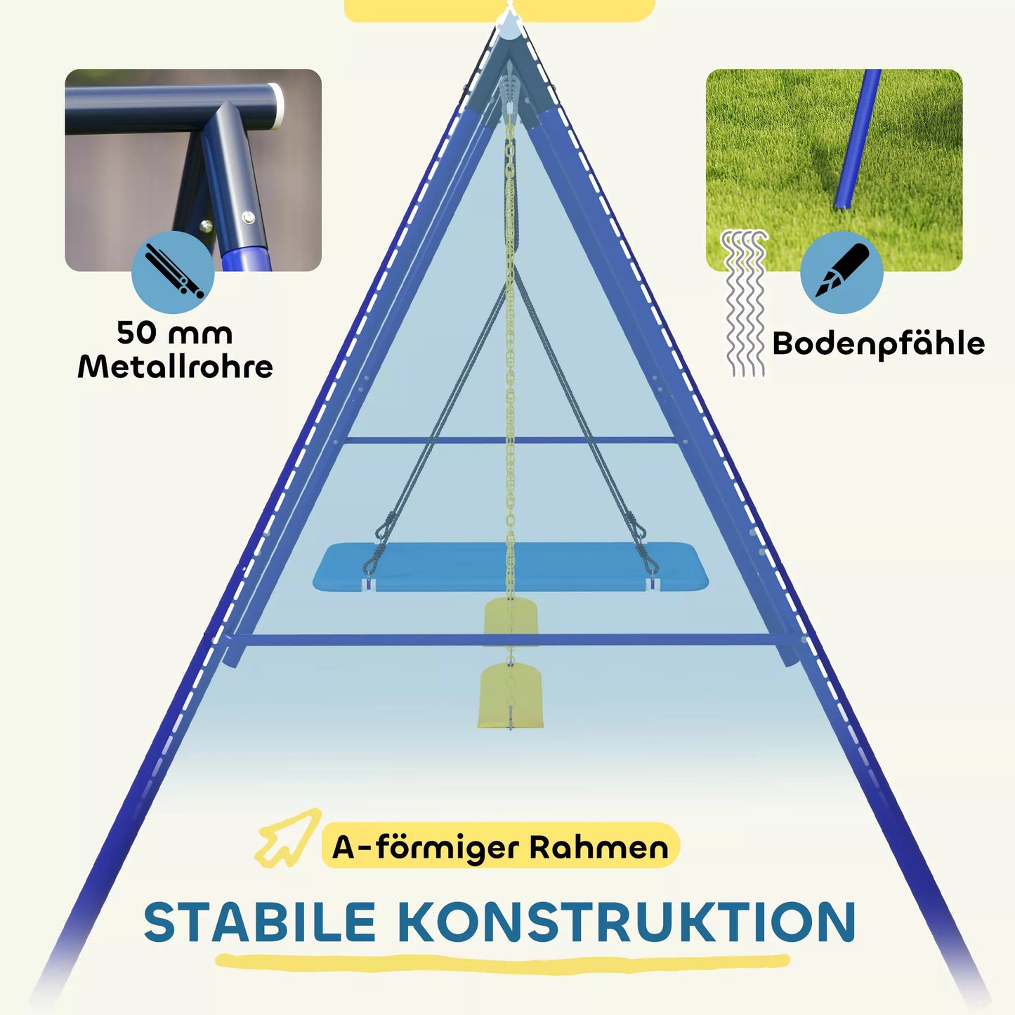 Sūpynių komplektas 3 vaikams, 120 kg keliamoji galia, lauko sūpynės, spalvingas
