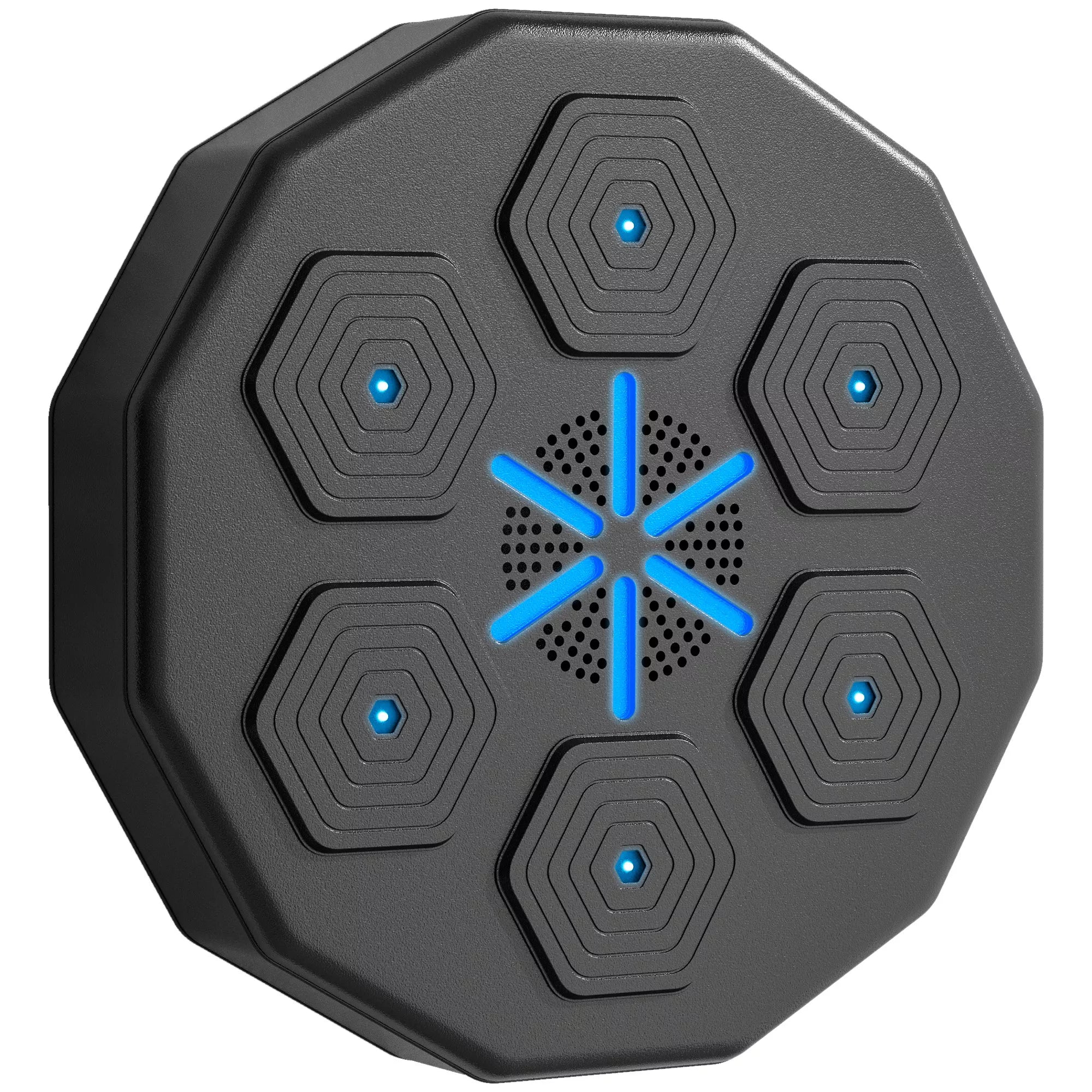 Bokso treniruoklis su muzikos funkcija, Bluetooth, šviečiančiais taškais, tvirtinimu prie sienos, dirbtine oda, juodas