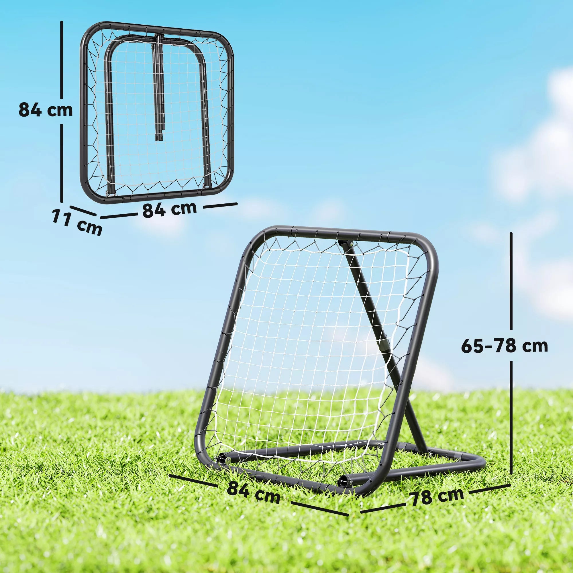 Futbolo atšokimo siena, 78 x 84 cm, su kaiščiais, reguliuojama 5 pakopomis, nešiojama, atšokimo vartai, futbolo vartai paaugliams, futbolo treniruočių reikmenys beisbolo treniruotėms, balti