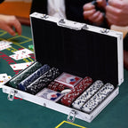 Uždaromas pokerio lagaminas Pokerio rinkinys su lagaminu 300 žetonų 5 kauliukai 2 kortų kaladės Priedai, pokerio žetonai Komplektas Pokerio žaidimas Kortų žaidimai Aliuminio lagaminas Texas Hold'em, Blackjack