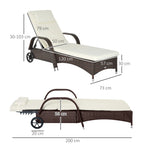 Saulės gultas Polyrattan sodo gultas su 5 pakopų reguliuojamu atlošu, paminkštintu užvalkalu, ratukais, pagalvėmis, 160 kg apkrova Poilsio gultas Sodo gultas, 200x73x30-103 cm, kavos rudos spalvos