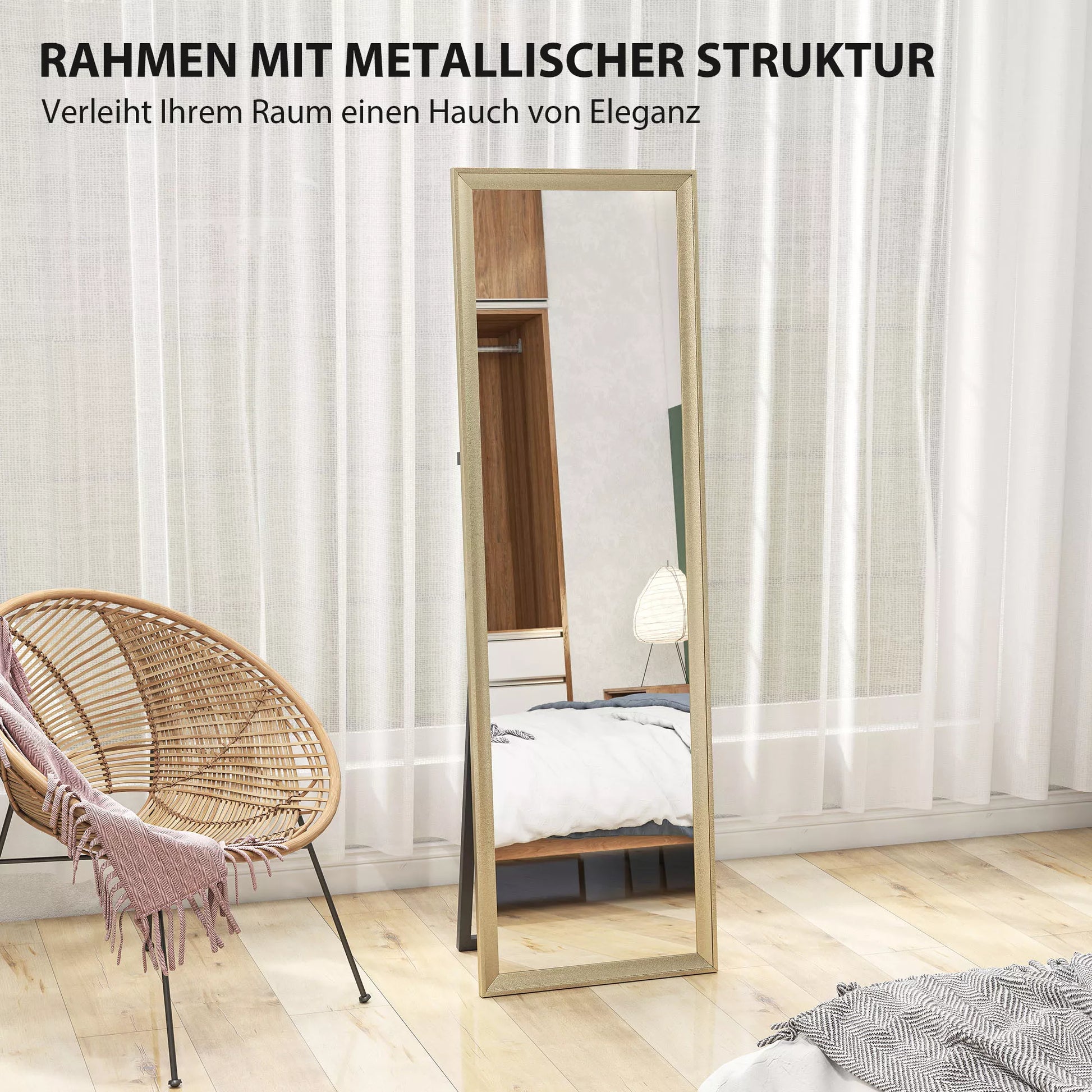 Visą kūną atspindintis veidrodis, lanksčiai montuojamas, 160 x 50 cm, aukso spalvos