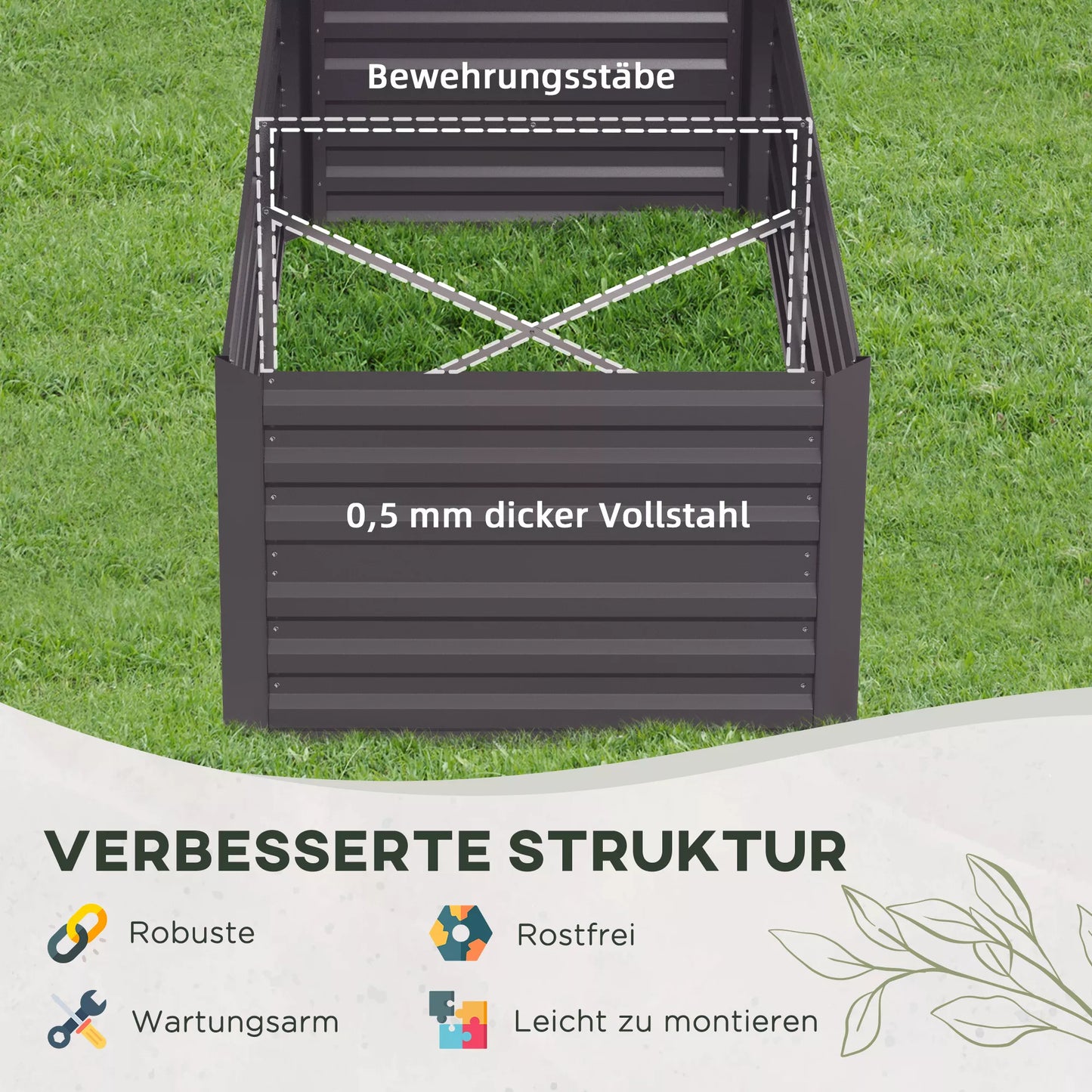 Gėlių vazonas, patogus lysvės didinimas sodinimui, auginimui ir priežiūrai, pakeltos lysvės, plienas, tamsiai pilkas