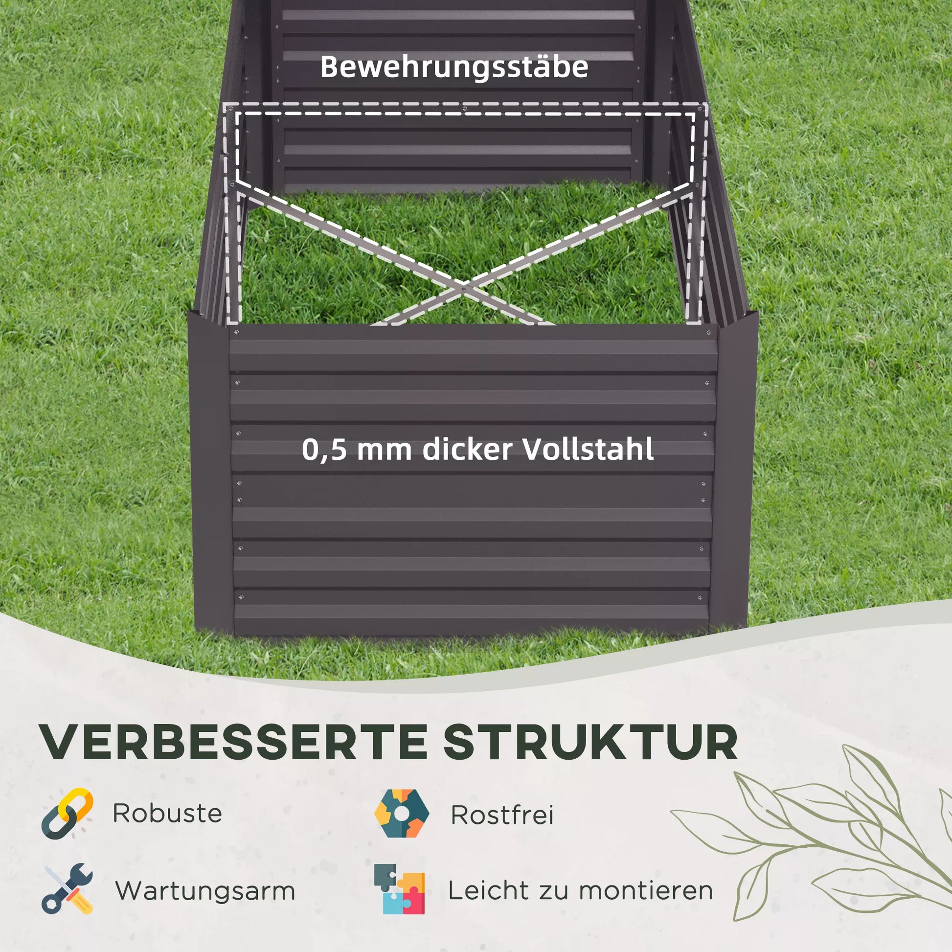 Gėlių vazonas, patogus lysvės didinimas sodinimui, auginimui ir priežiūrai, pakeltos lysvės, plienas, tamsiai pilkas