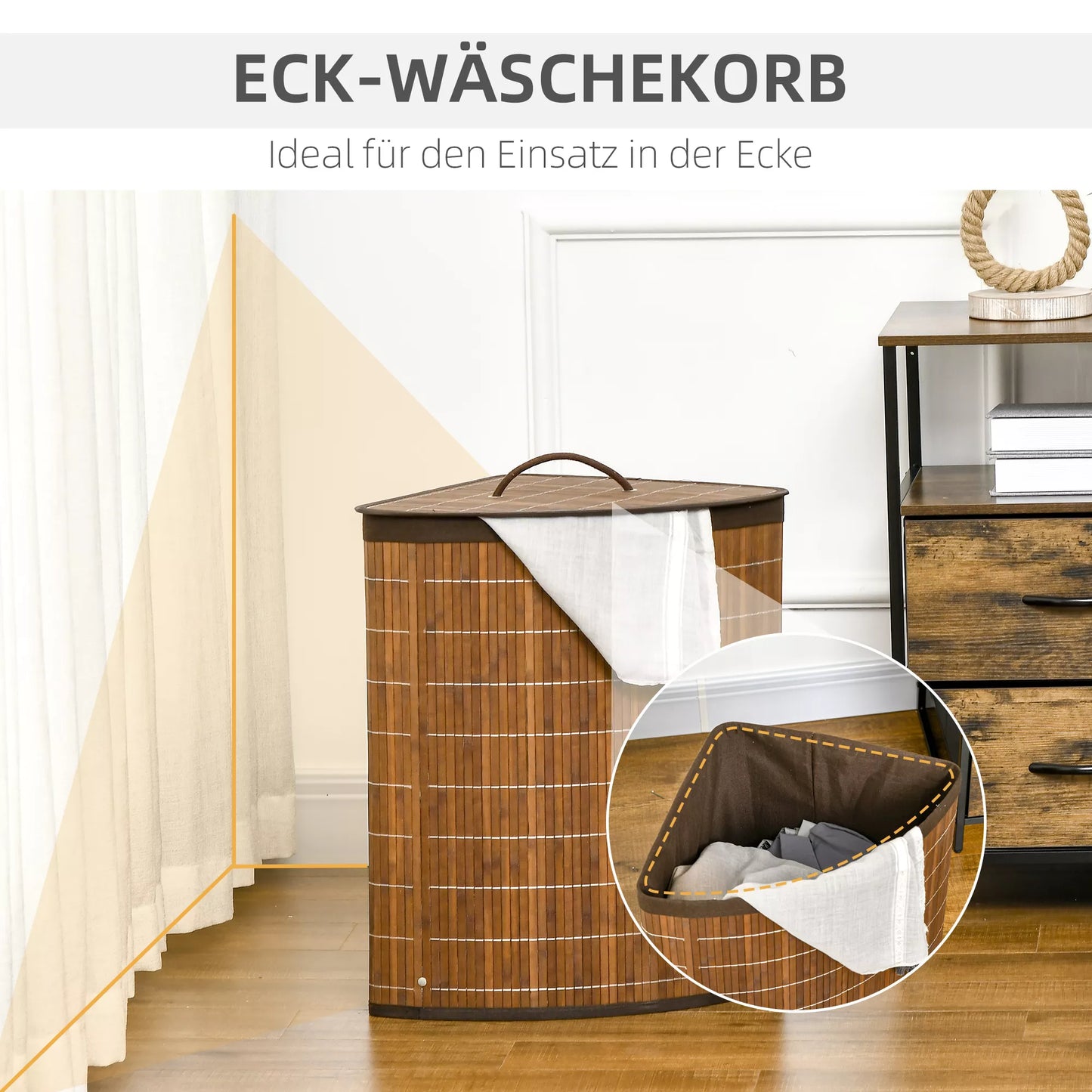 Skalbinių krepšys-surinkėjas, 55 l talpa, nuimamas dangtis, 38 cm x 38 cm x 57 cm, rudas