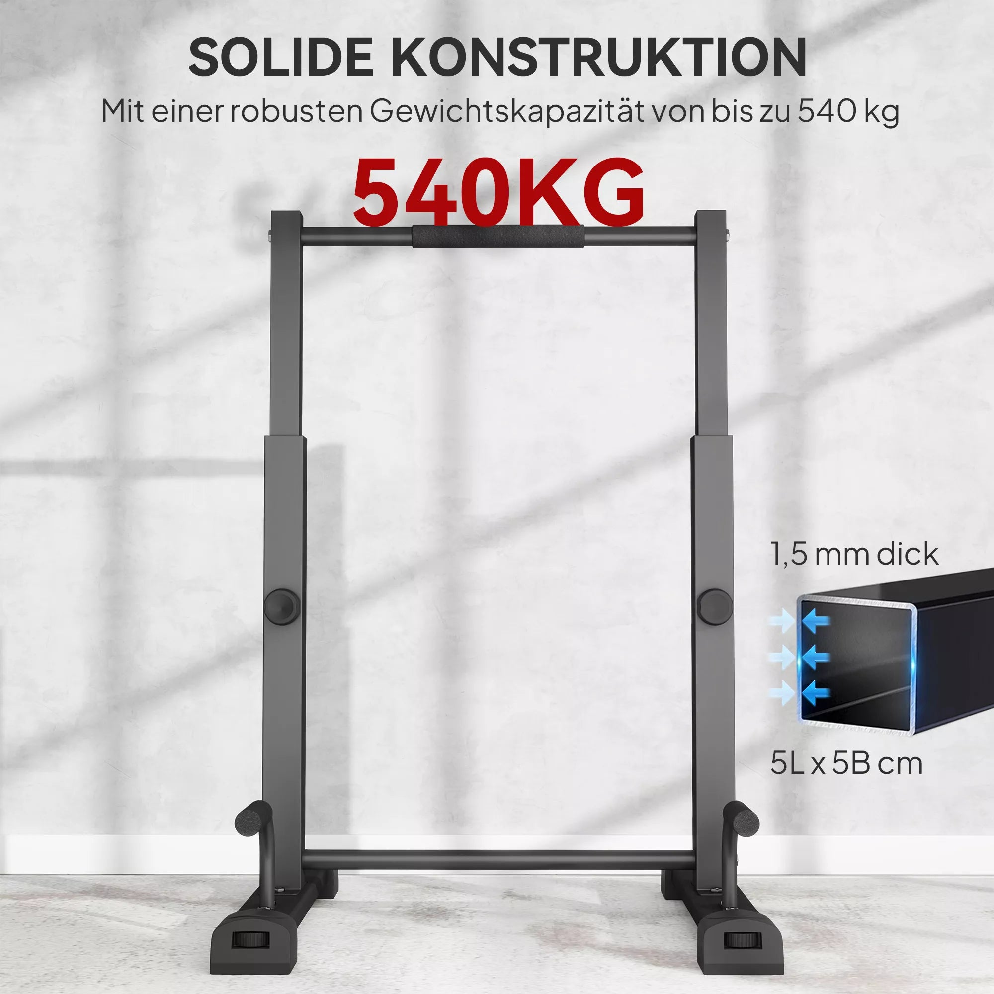 Dip stotis, atsispaudimų stovas, aukštis reguliuojamas nuo 93 iki 117 cm, 540 kg apkrova, viso kūno treniruotė, juoda spalva