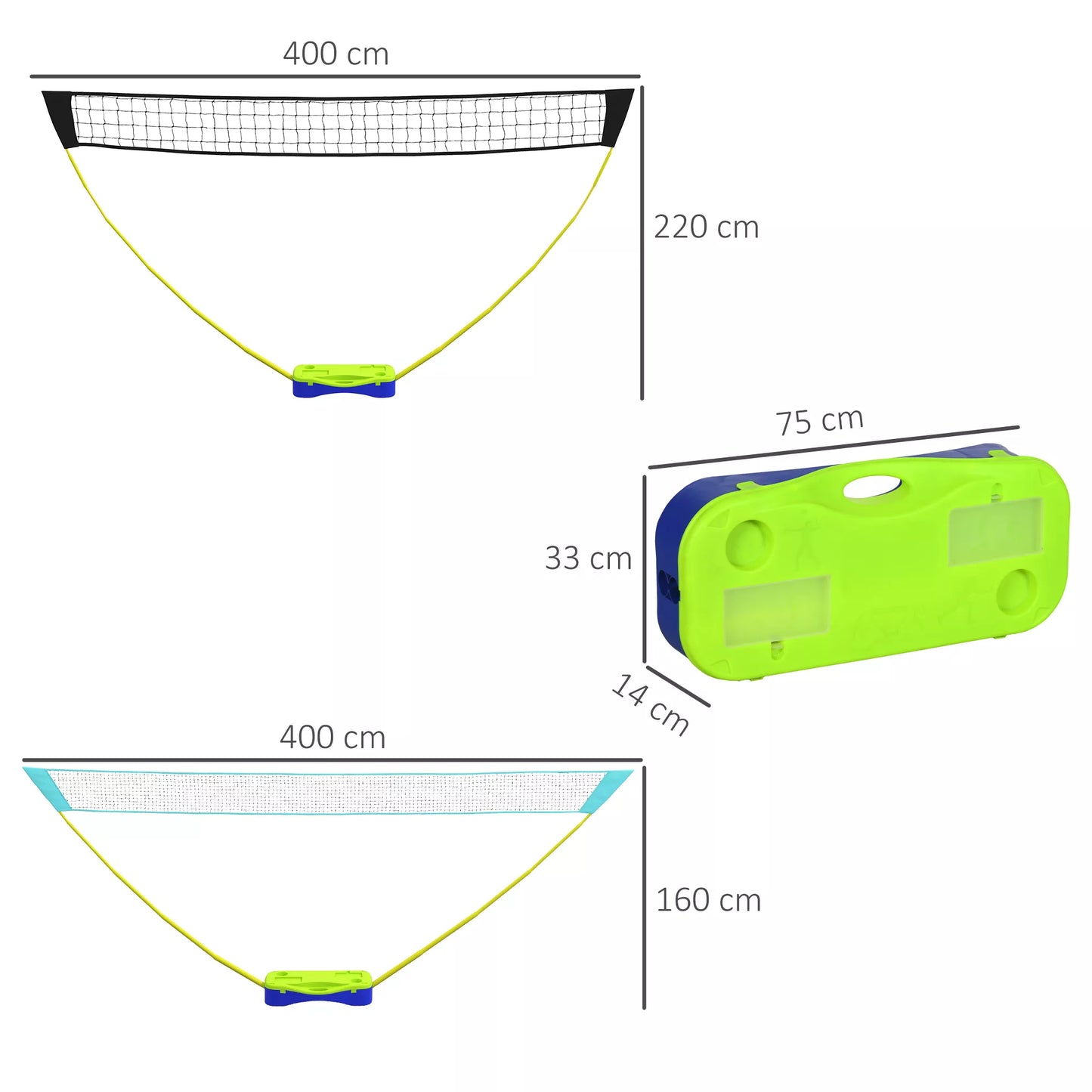 Badmintono ir tinklinio tinklo komplektas, 3 dalių, 400 cm x 22,4 cm x 155 cm, Juoda + Mėlyna + Žalia