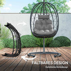 Kabinamas kėdė Lauko kabinama kėdė „Egg Chair“, atspari atmosferos poveikiui, su pagalvėle, 102 cm x 102 cm x 195 cm, tamsiai pilka