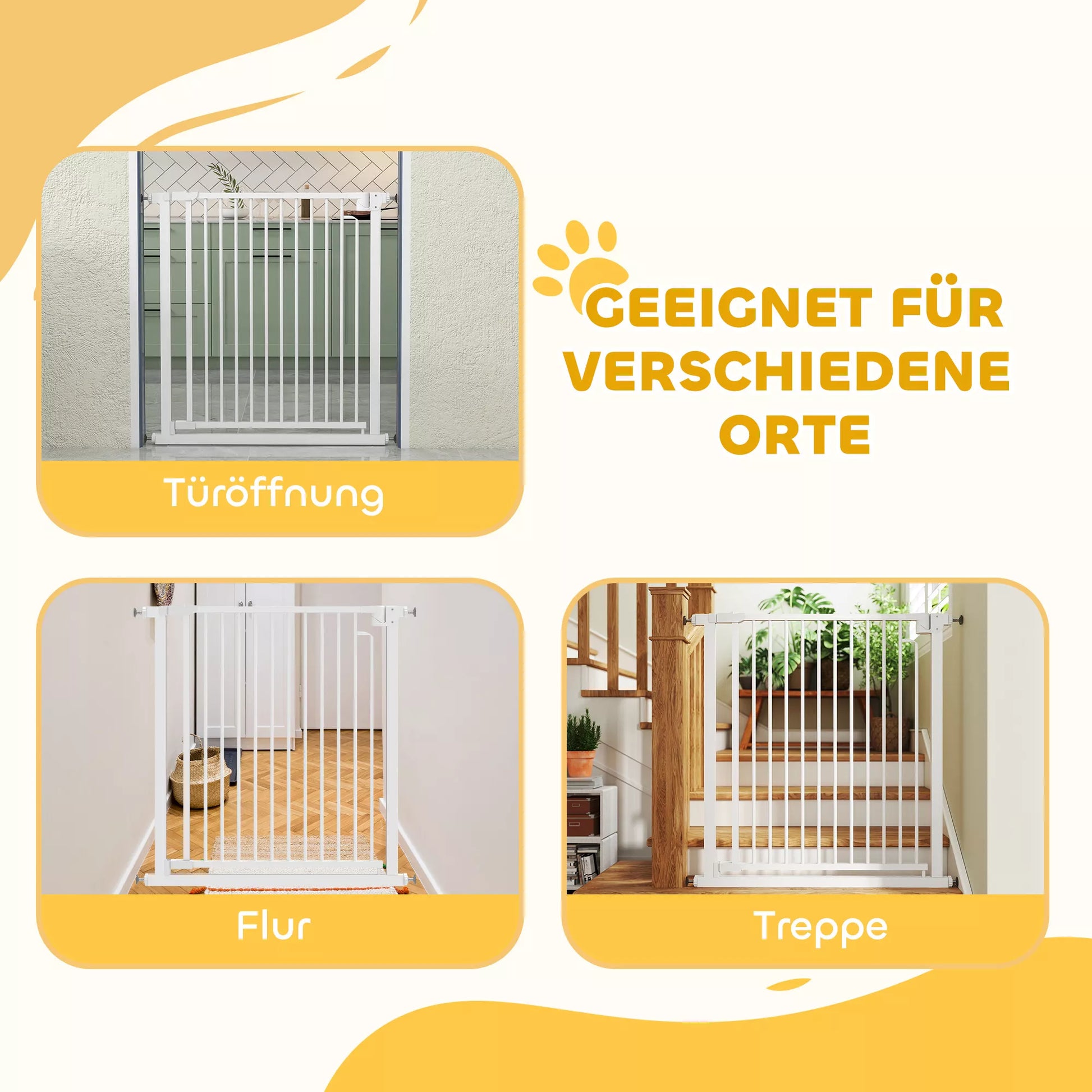 Apsauginiai varteliai, laiptų ir durų užtvaras be gręžimo su automatiniu uždarymu, 76-82x76 cm, balta